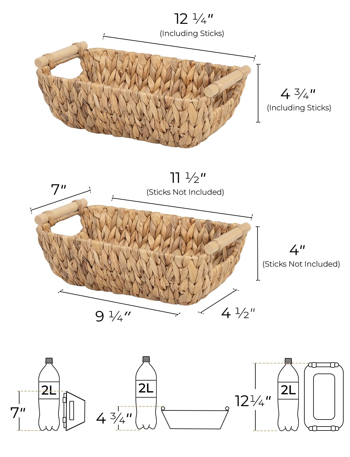 StorageWorks Hand-Woven Small Wicker Baskets  Water Hyacinth Storage Baskets with Wooden Handles  2-Pack