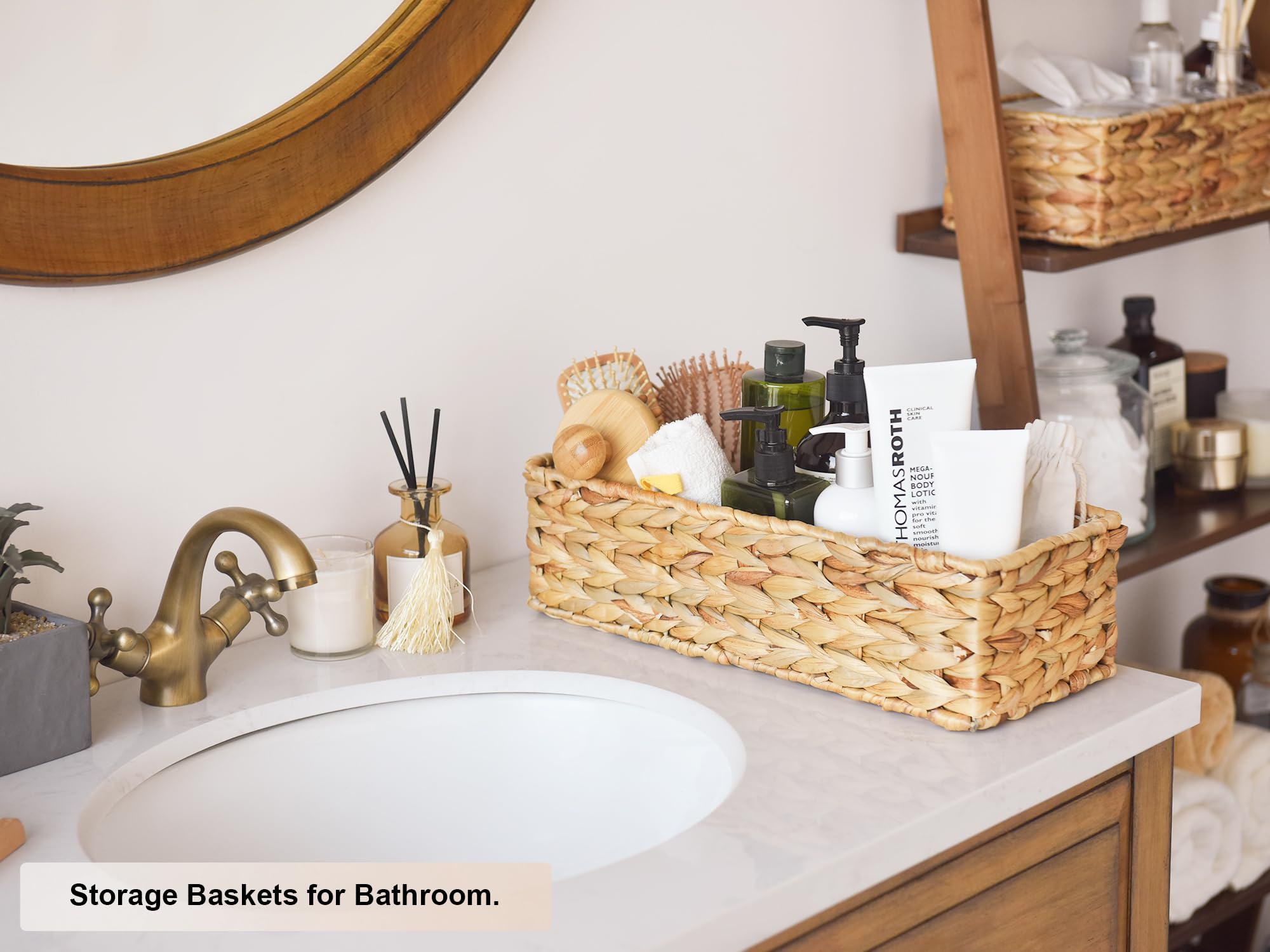 Storageworks Wicker Tank Topper Basket, Water Hyacinth Storage For Bathroom, 2 Pack