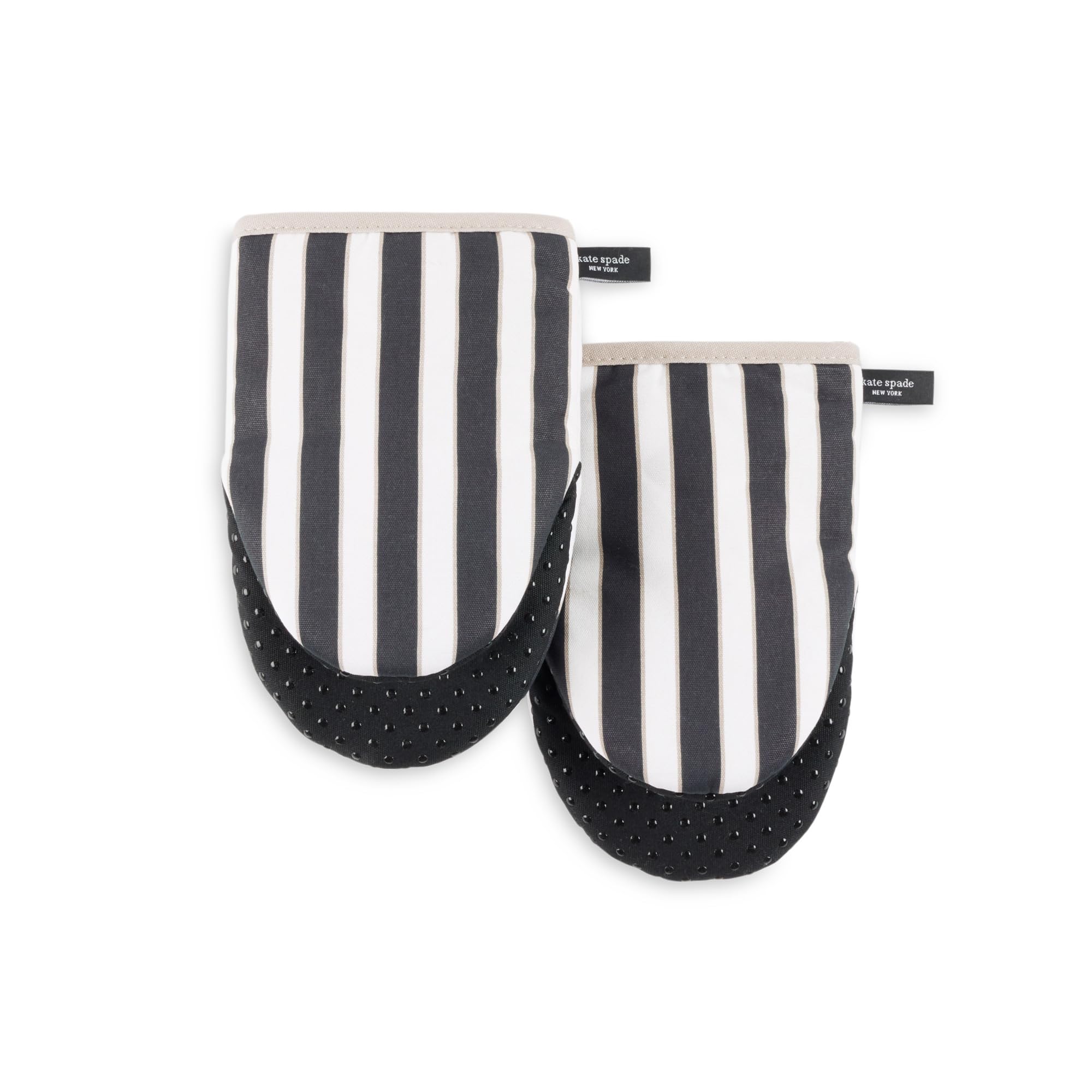 Kate Spade New York Botanical Stripe Mini Oven Mitt 2-Pack Set, 5.5 x 8, Black/Beige