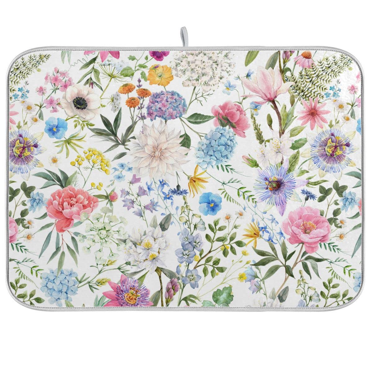 Watercolor Flowers Microfiber Dish Drying Mat Absorbent Dish Draining Mat Large Size 18 X 24 Dishes Drainer Mat For Countertop D