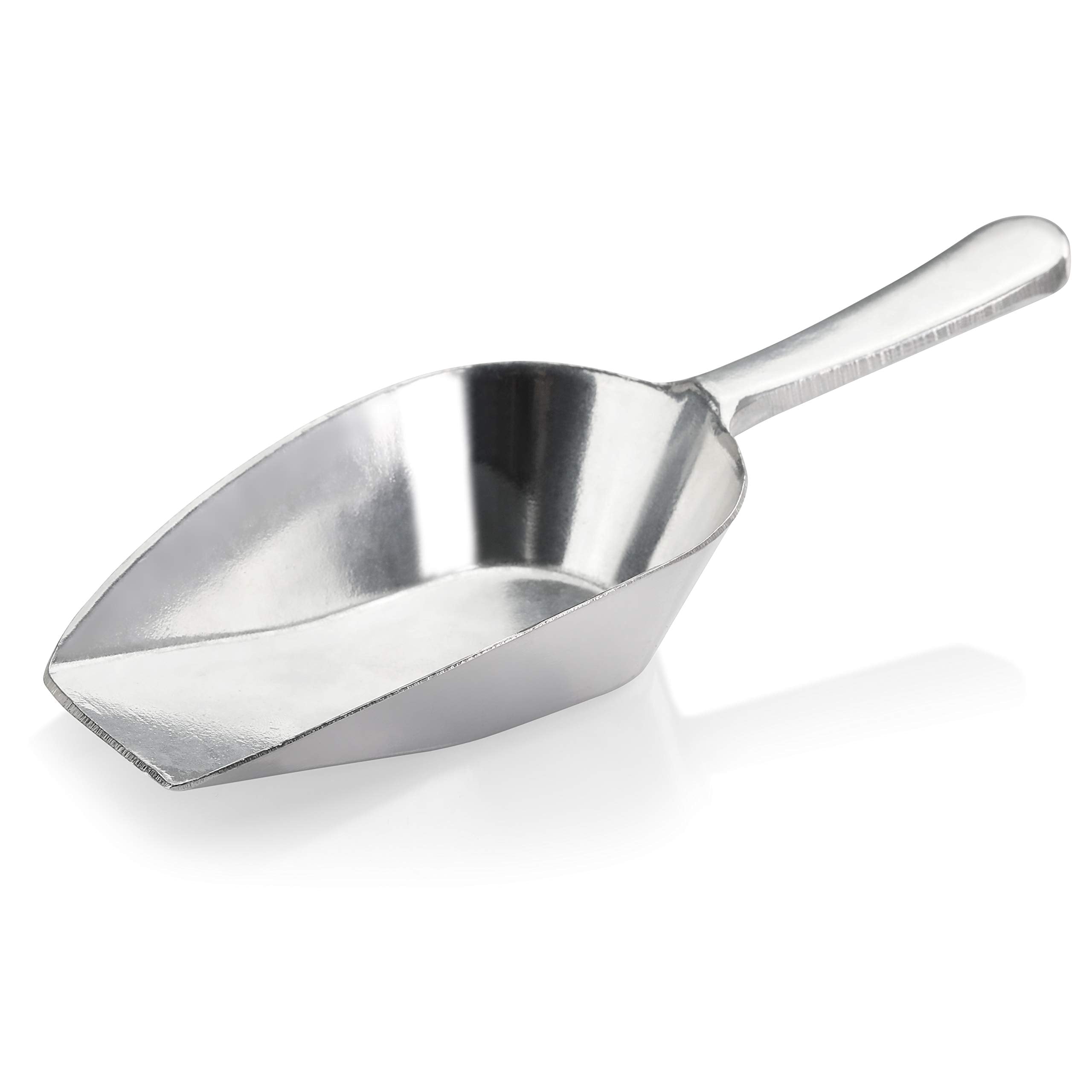 New Star Foodservice 34646 One-Piece Cast Aluminum Flat Bottom Bar Ice Flour Utility Scoop, 2-Ounce, Silver