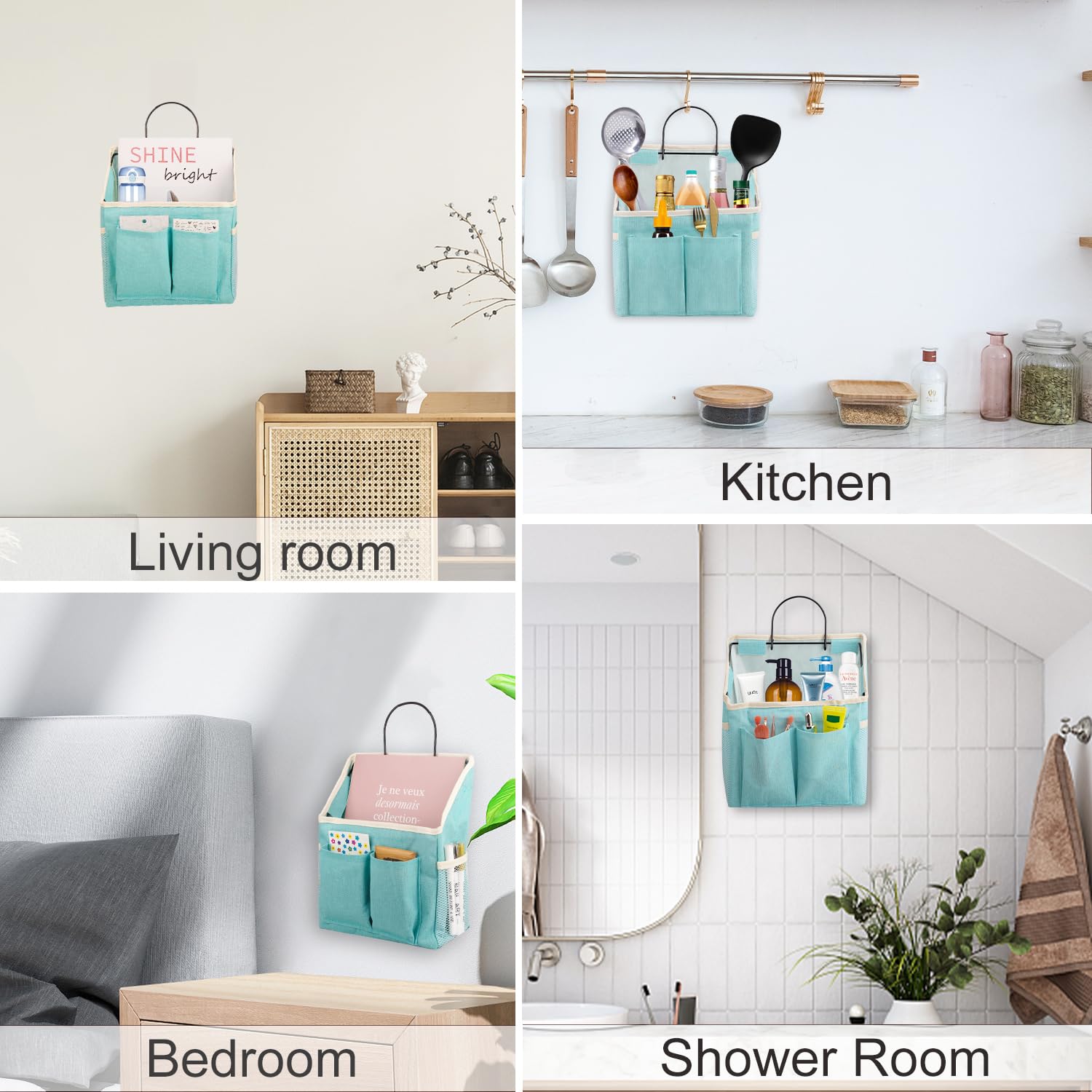 LYroo 2 Pack Wall Hanging Storage Bag Wall Hanging Organizer Basket with Pockets for Bathroom Bedroom Kitchen Dorm Room Essentials Rv Storage and Organization(Light Blue)