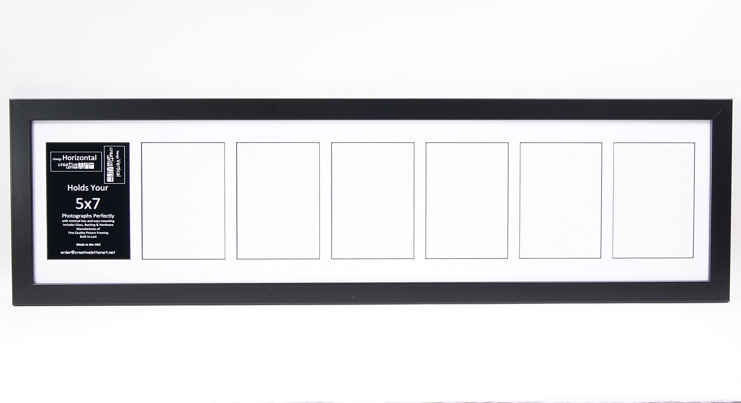 Creative Letter Art 7 Opening Glass Face Black Picture Frame to hold 5 by 7 inch Photographs including 10x40-inch White Mat Coll