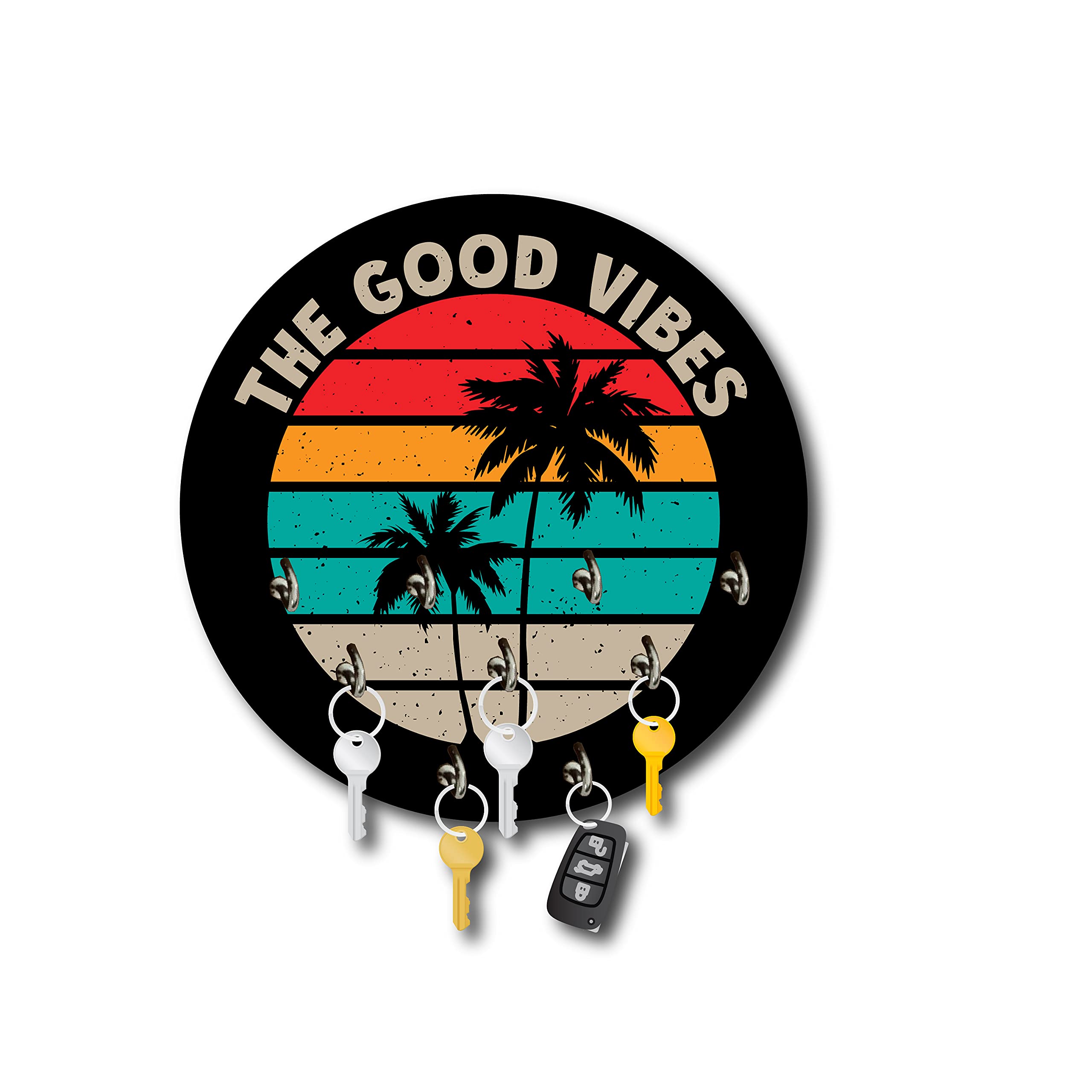 BIRDS MIND Good Vibes Printed Quotes Key Holder with 9 Hooks Wall Mount Home Living Room Bedroom Office Key Hanger L x H 25 Cms