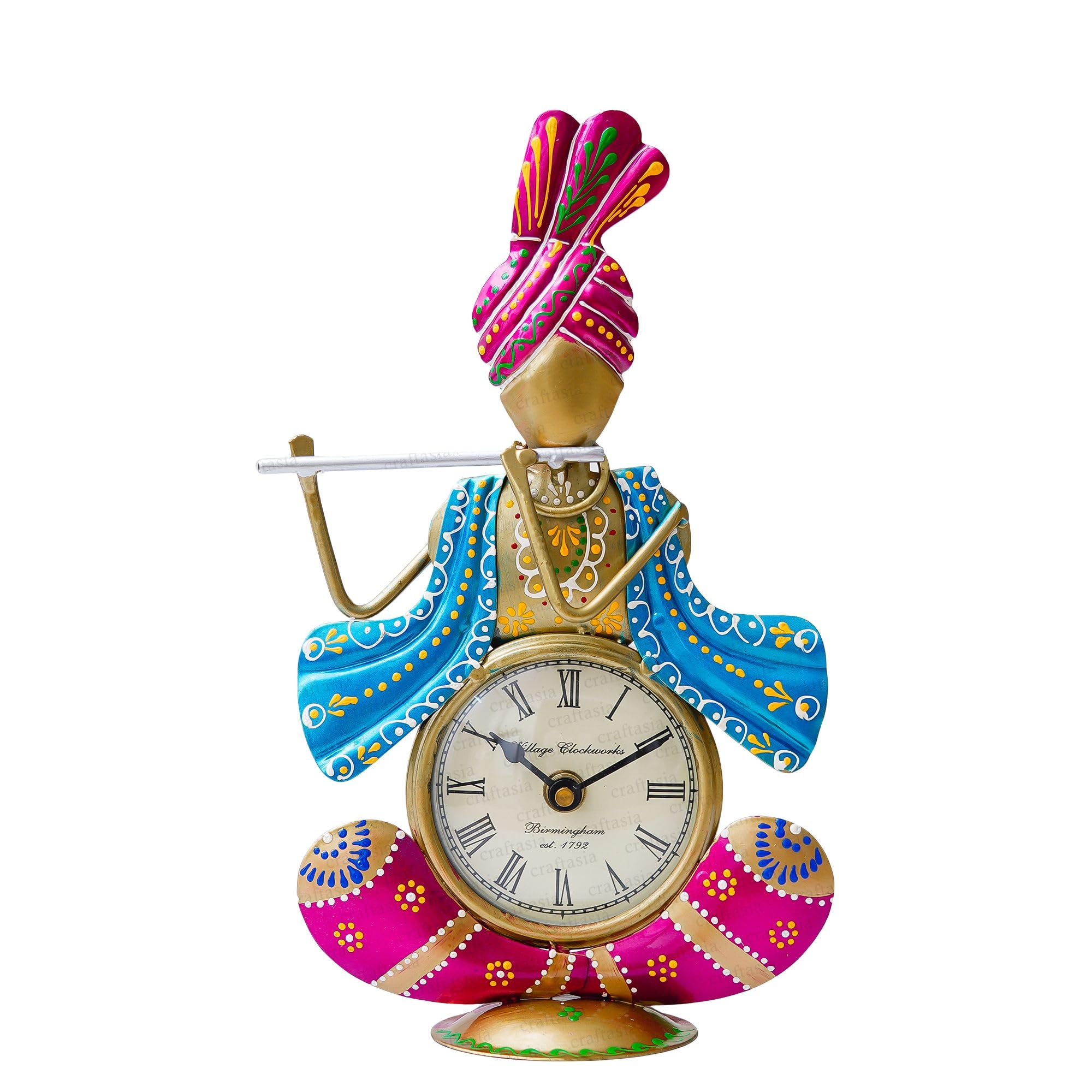Kraftcaar Krishna Table Clock Metal Showpiece | Decorative Lord Krishna Desk Clock For Living Room, Pooja Room | Spiritual Table