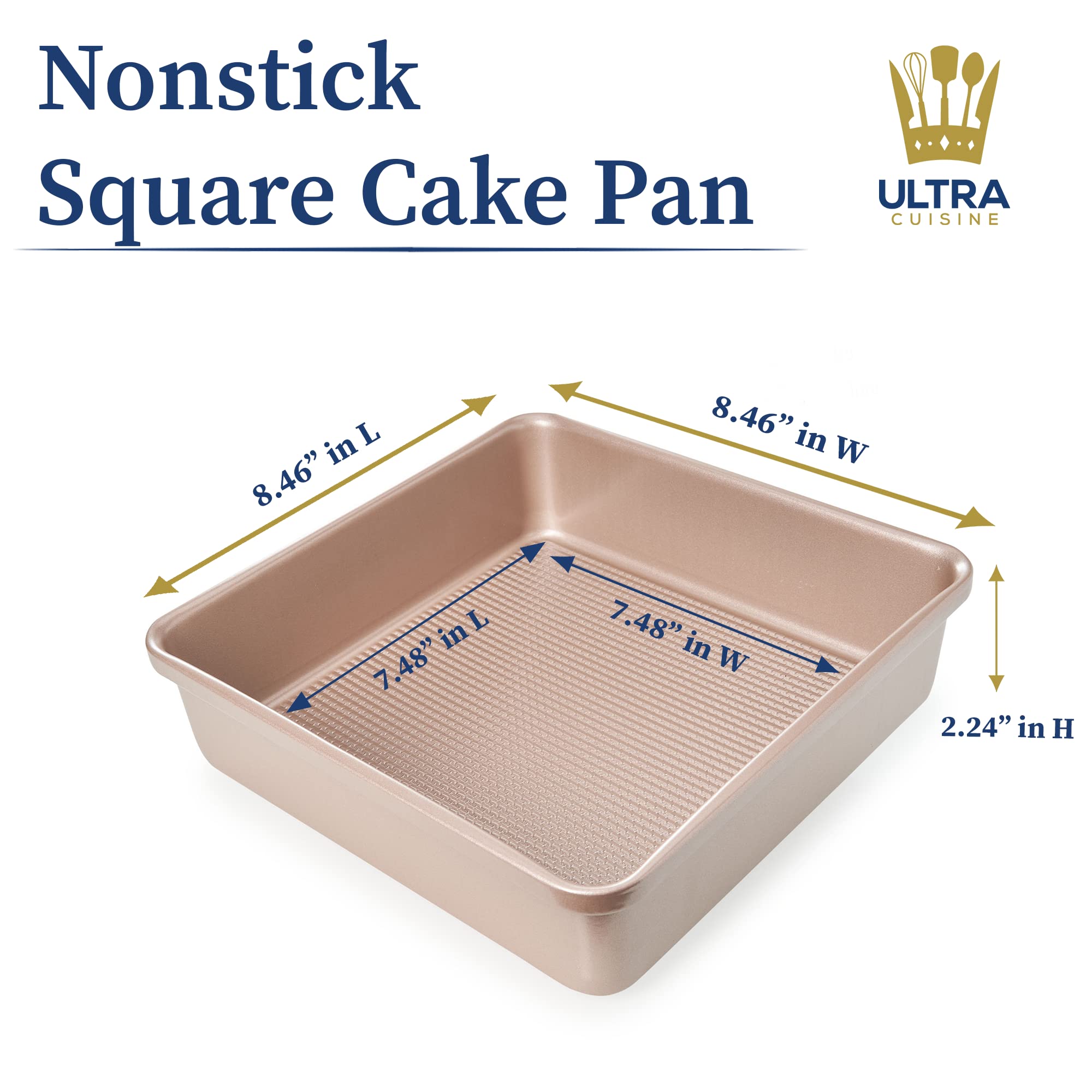 Ultra Cuisine Nonstick Square Cake Pan, Even Baking And Roasting, Easy To Clean, Durable Quality, Warp & Scratch Resistant Textu
