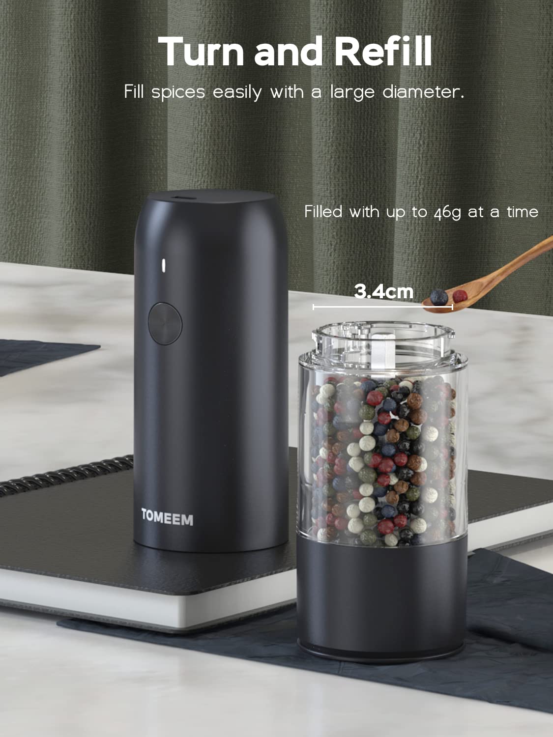 [Upgraded Larger Capacity] Electric Salt And Pepper Grinder Set Rechargeable With Led Lights - Stainless Steel Automatic Pepper