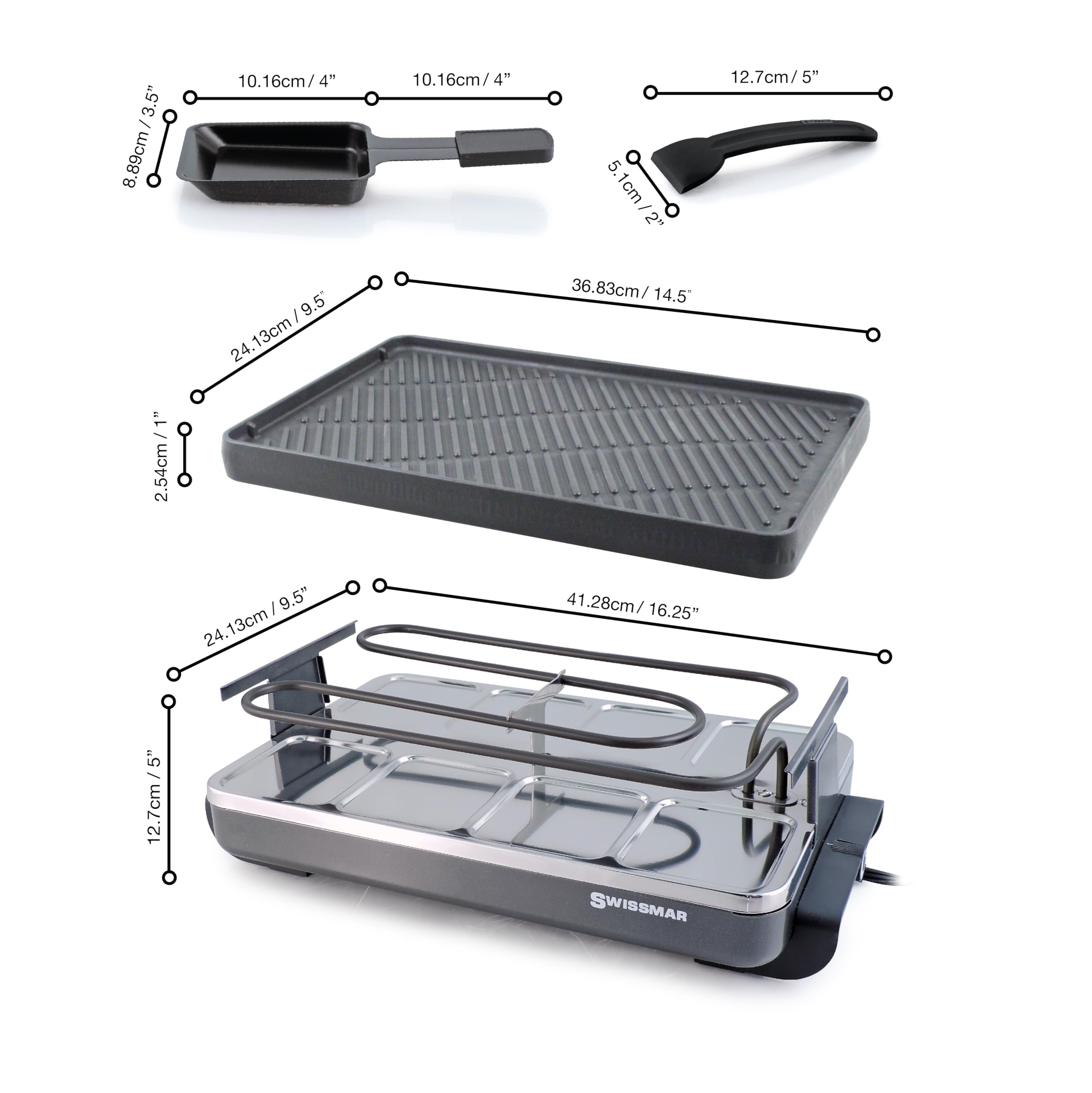 Swissmar Kf-77040 Classic 8-Person Raclette With Reversible Cast Iron Grill Plate/Crepe Top, Black
