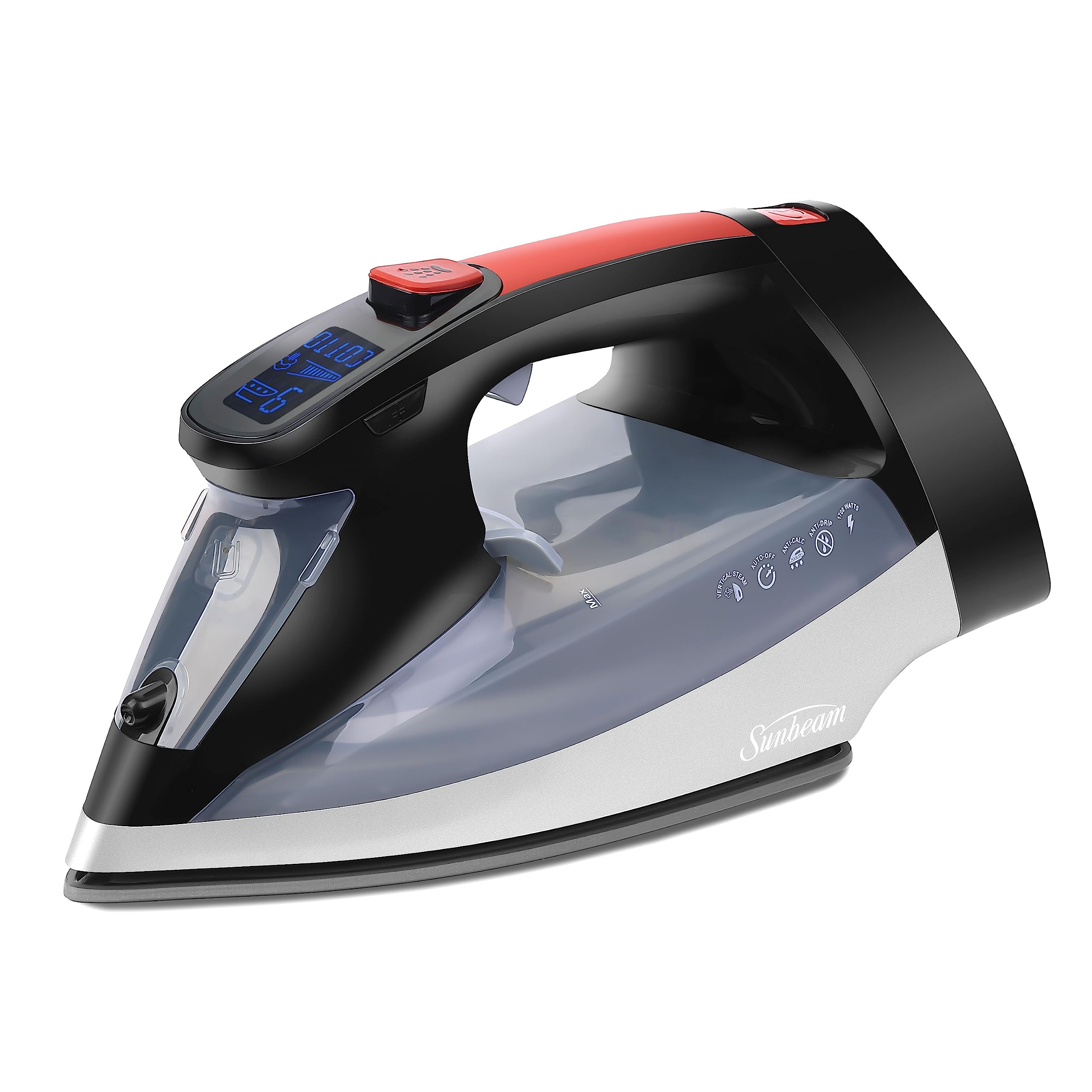 Sunbeam Professional 1700W Digital Steam Iron, 11-Heat Settings, Multi-Color Lcd Display Screen, Precision Ironing, Horizontal O