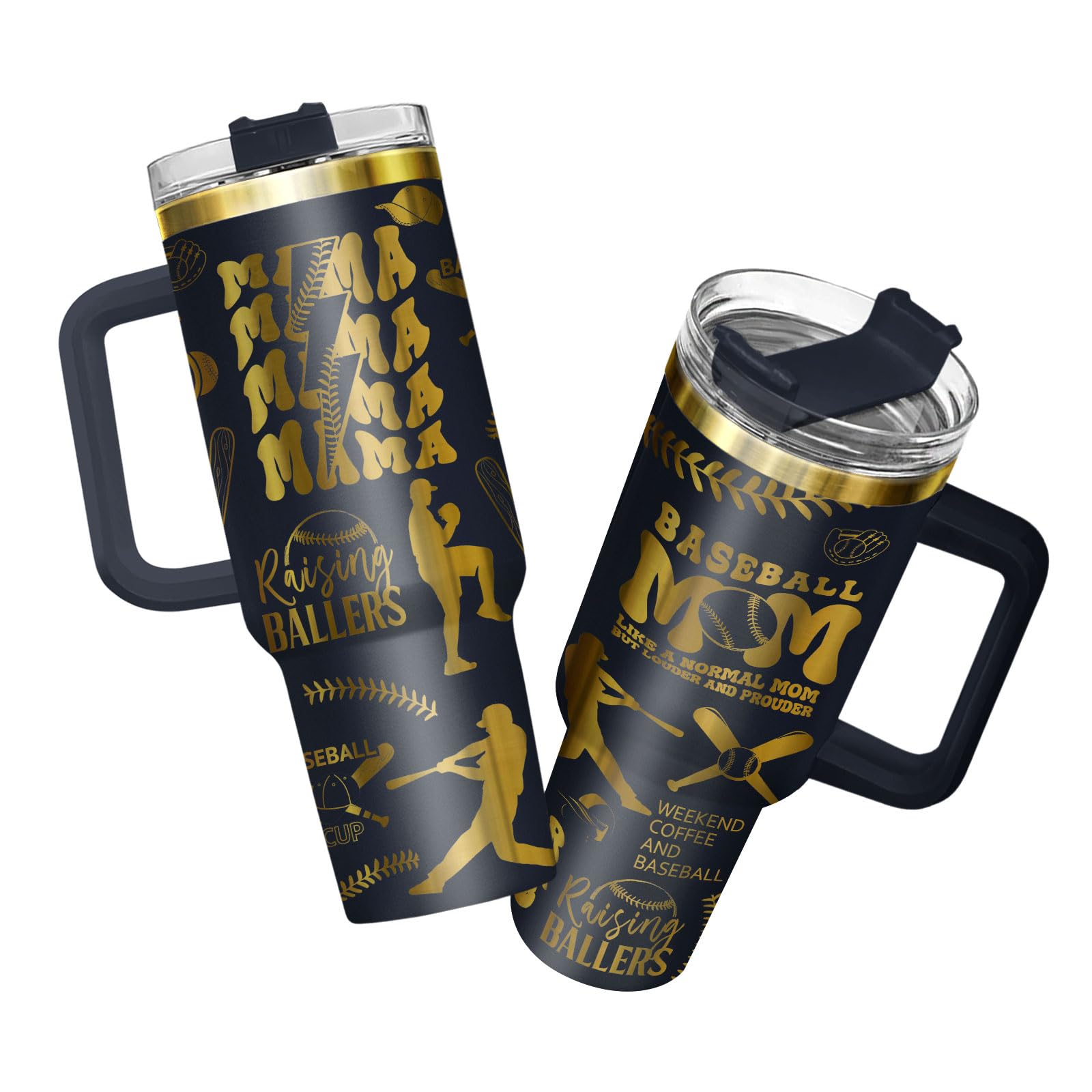 34HD Baseball Mom Gifts for Mothers Day Birthday, Baseball Mom Tumbler with Handle and Straw, 40oz Insulated Mommy Coffee Mug Co