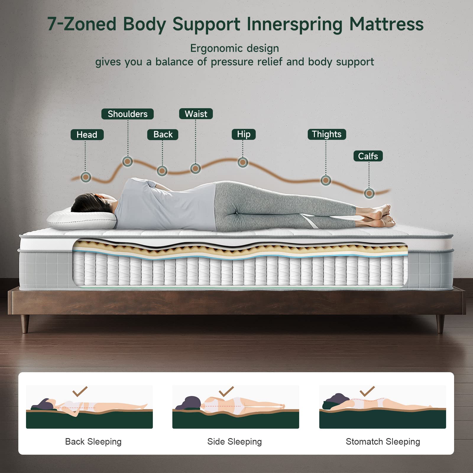 Vesgantti Twin Mattress, 10 Inch Innerspring Hybrid Mattress In A Box, Pressure Relief Pocket Spring Twin Size Mattress With Mem