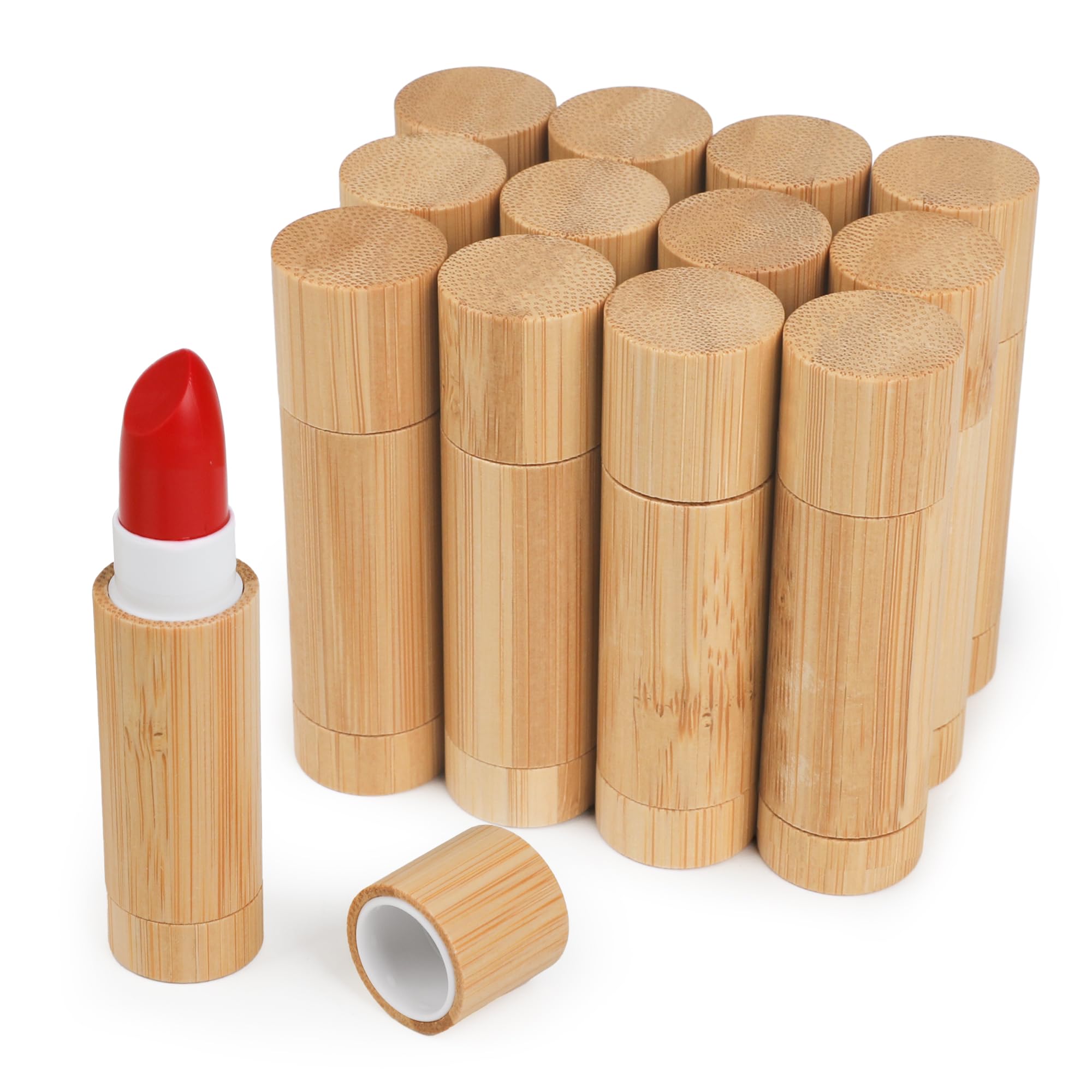 Starry 12Pcs Bamboo Empty Lipstick Tubes, 5g Refillable DIY Lip Balm Tube Containers with Clear PP Plastic Inner, Cosmetic Lipst