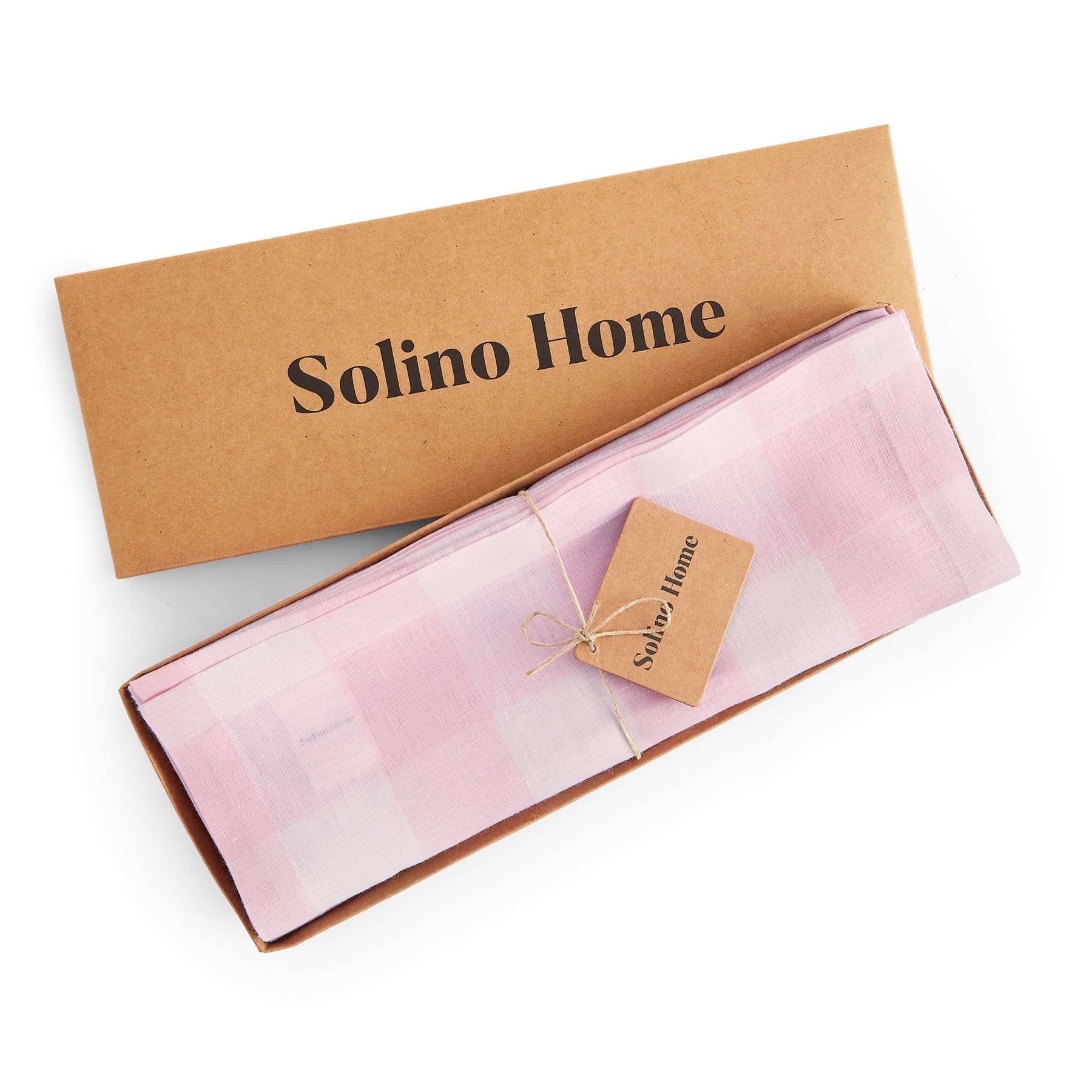 Solino Home Buffalo Check Linen Placemats 19'' L X 14'' W Inch - 100% Pure Linen Marshmellow Pink Plaid Cloth Placemats Set Of 4
