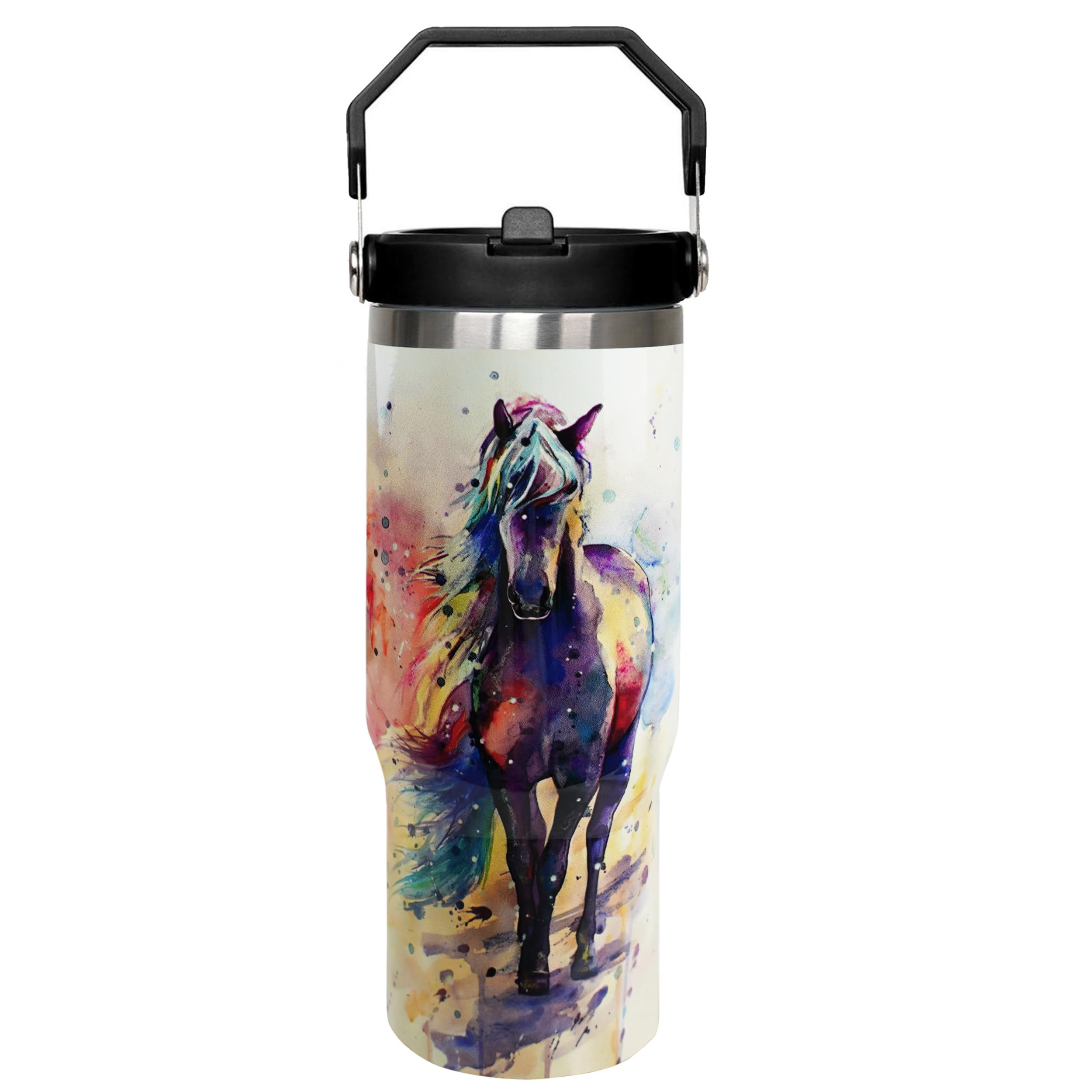 HOWSEESNOW 30oz Horse Tumbler With Handle and Straw  Insulated Leak Proof Travel Coffee Mug, Reusable Stainless Steel for Horse