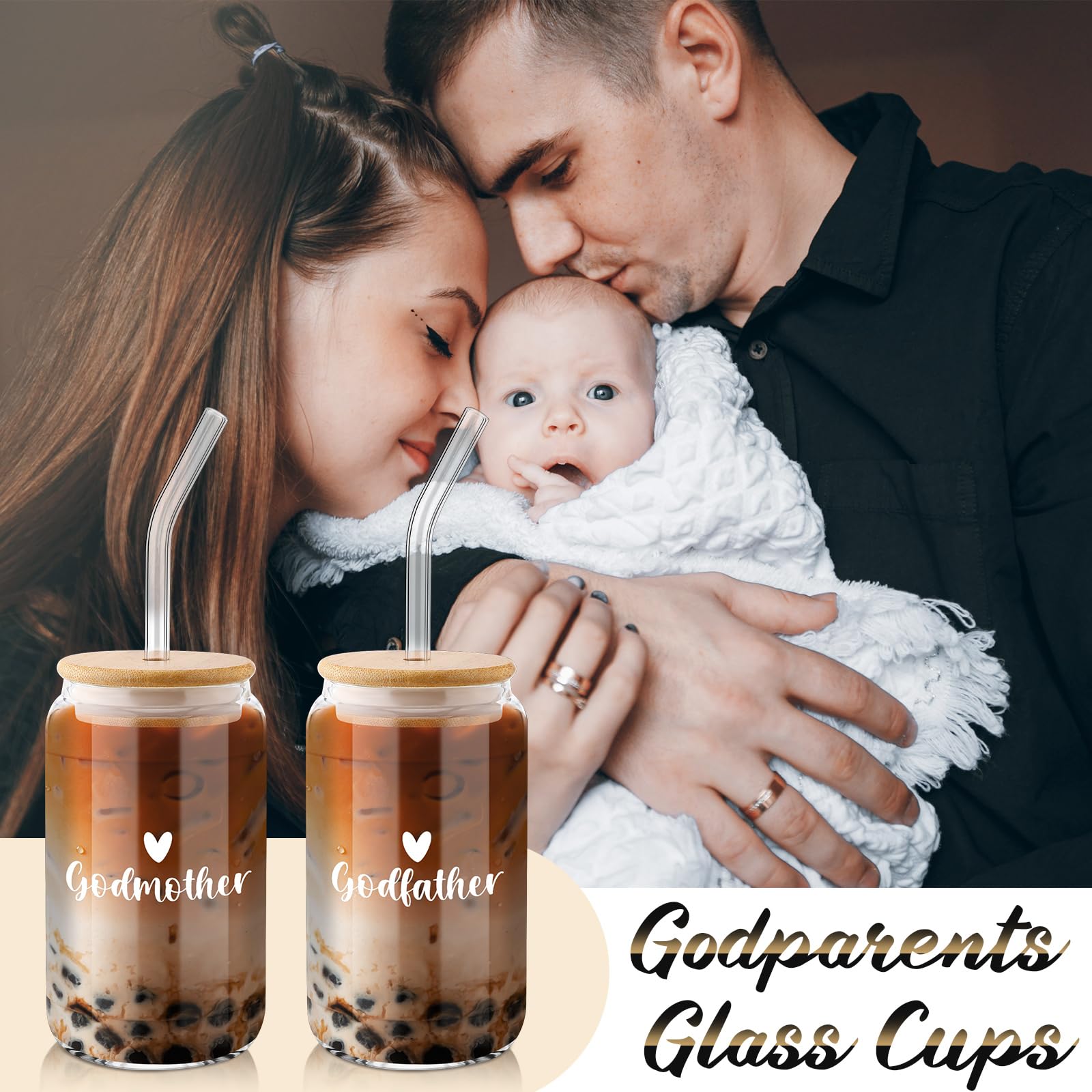 Qinyoung 7 Pcs Christmas Godparents Proposal Gift Will You Be My Godmother Godfather Padrino Madrina with Glass Cup Keychains Ca