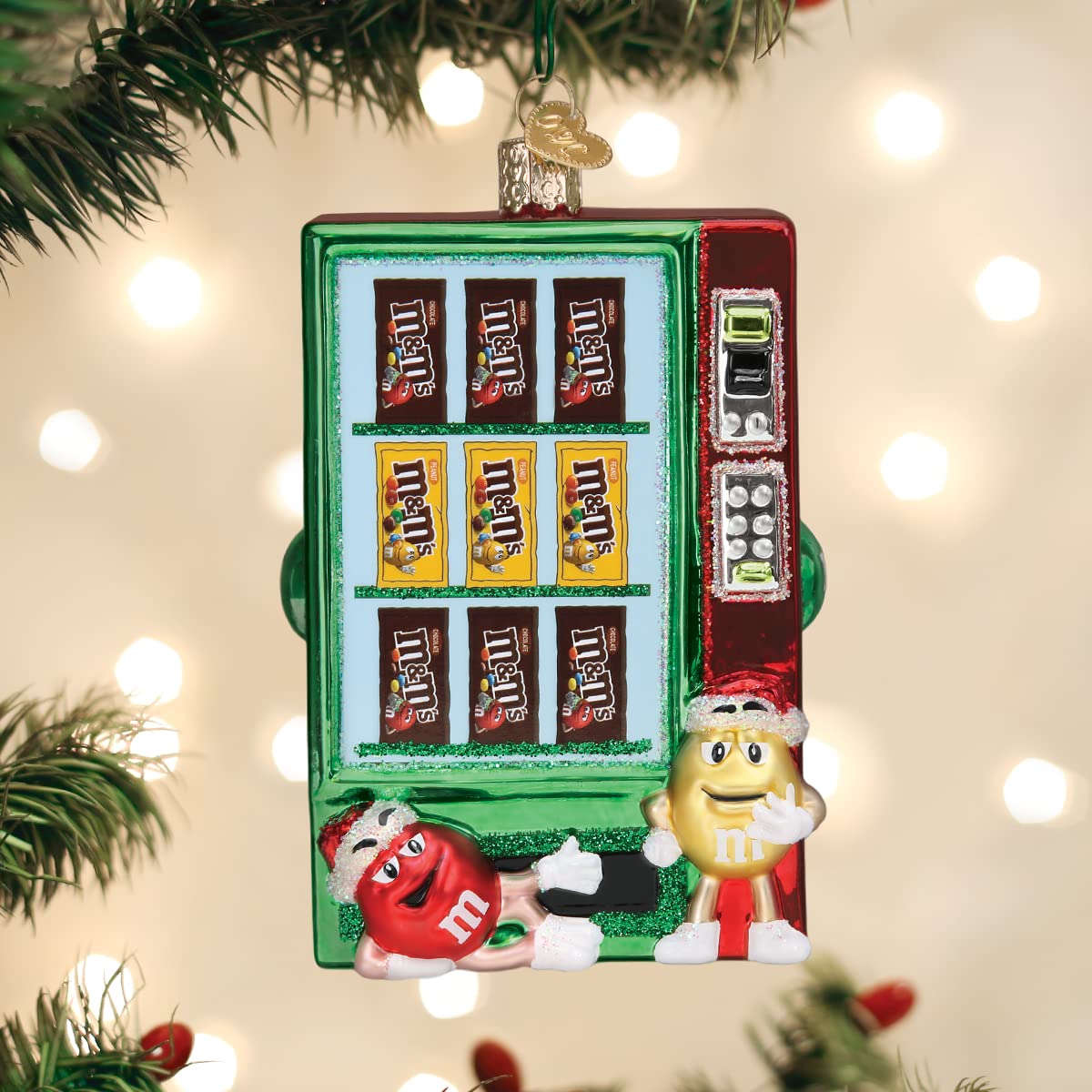 Old World Christmas M&M S Vending Machine Glass Blown Ornament for Christmas Tree, Handcrafted Holiday Decoration, M&Ms Collecti
