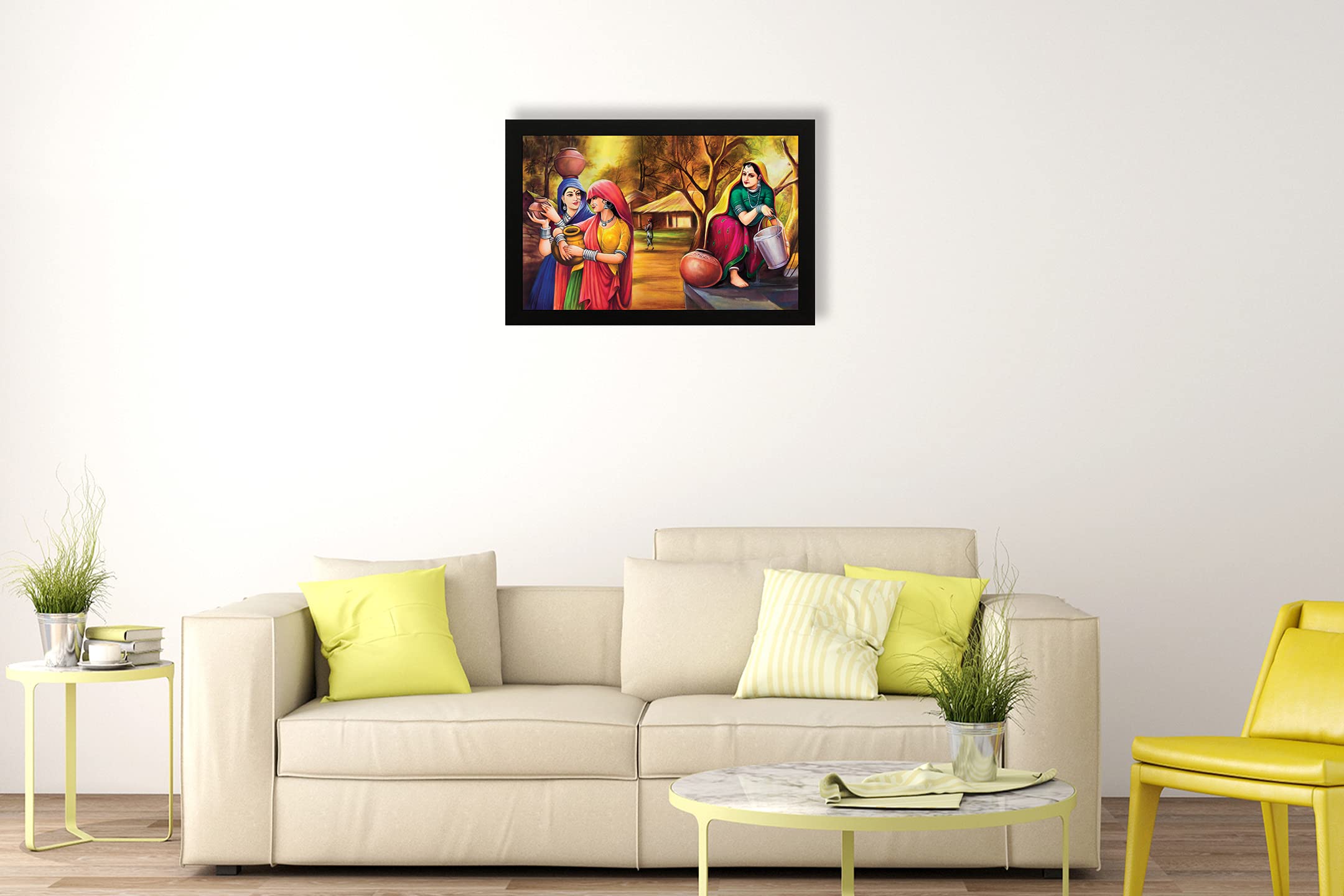 Masstone Vintage Rajasthani Panihari Modern Art Matt Uv Digital Re-Print Framed Wall Painting (Multicolour, 20X14 Inch)