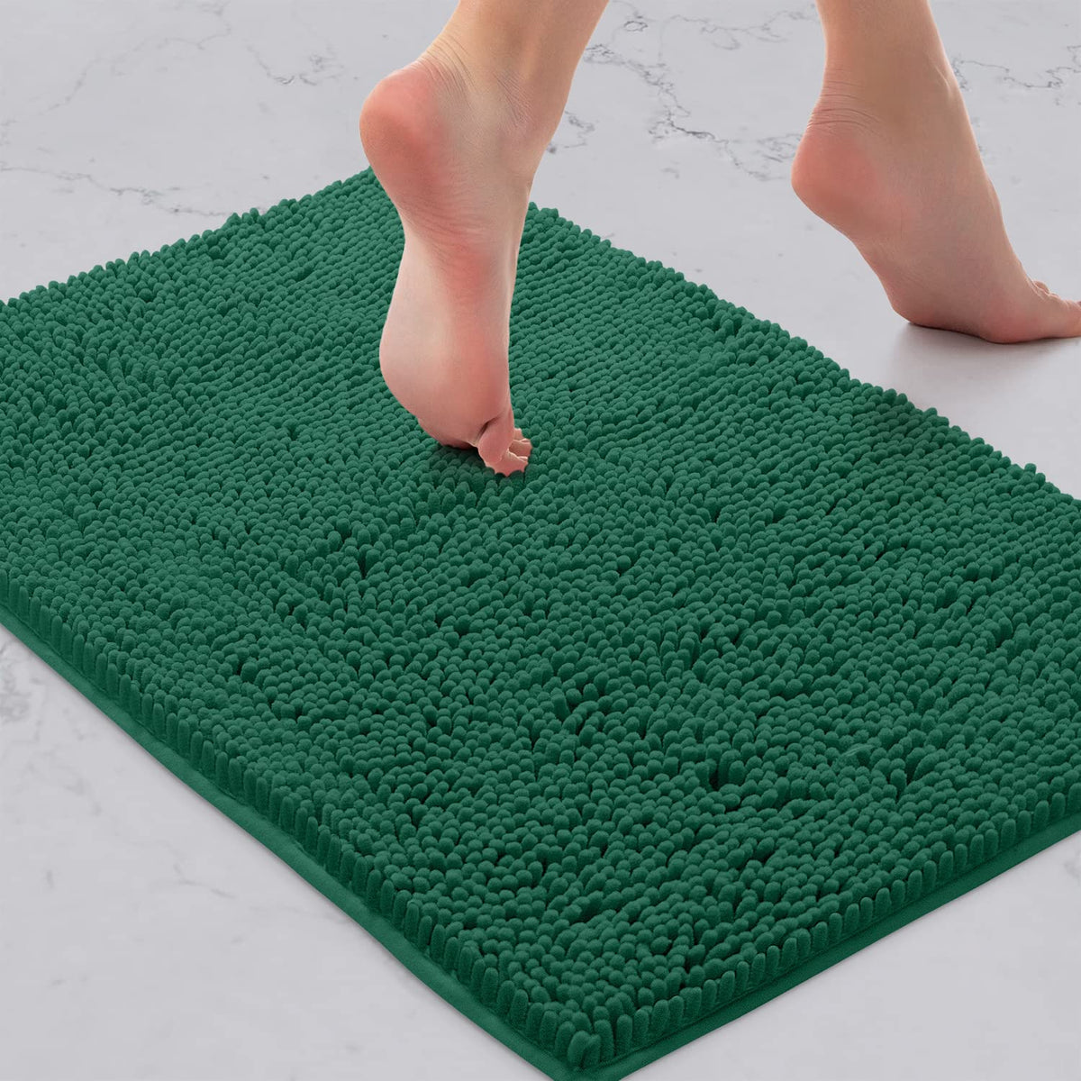Luxurux Green Bathroom Rug, Extra-Soft Plush Bath Shower Bath Mat, Chenille Microfiber Material, Super Absorbent Shaggy Bath Rug