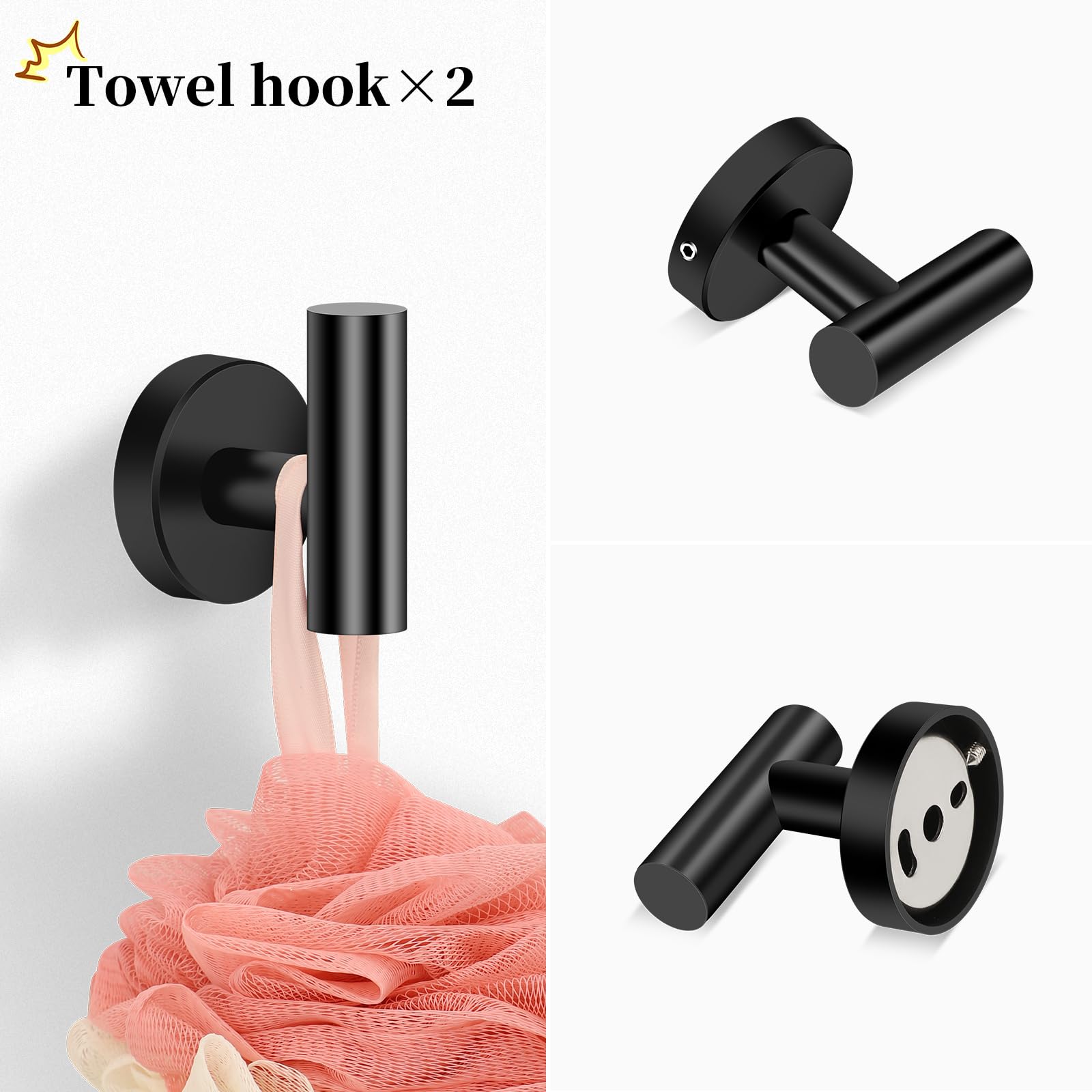 Ntipox Matte Black Bathroom Hardware Set, Modern 24-Inch Towel Bar Set Wall Mounted, Towel Rack Set Black,Stainless Steel Bathro