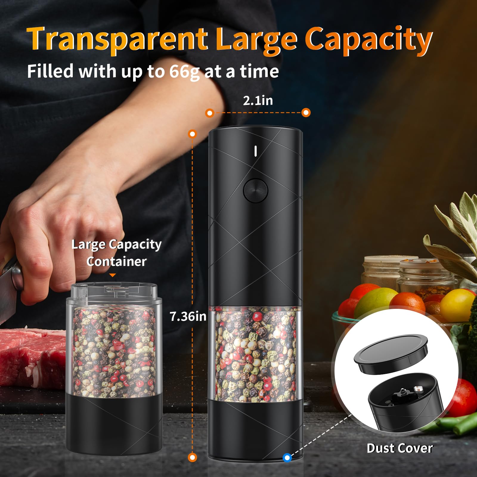 2Pack Electric Salt And Pepper Grinder Set Usb Rechargeable With Warm Led Light, Adjustable Coarseness Lidaop Large Capacity Aut