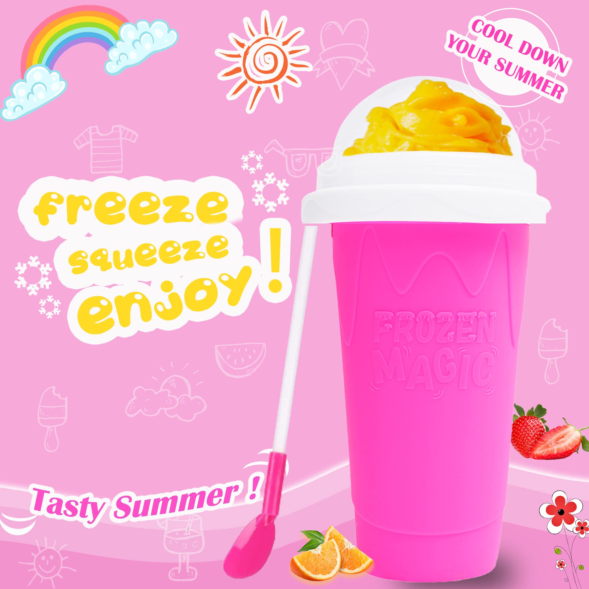 Hoinvaet Magic Slushy Maker Squeeze Cup Slushie Maker, Homemade Milk Shake Maker Cooling Cup Squee Diy Birthday Gifts For Kids (