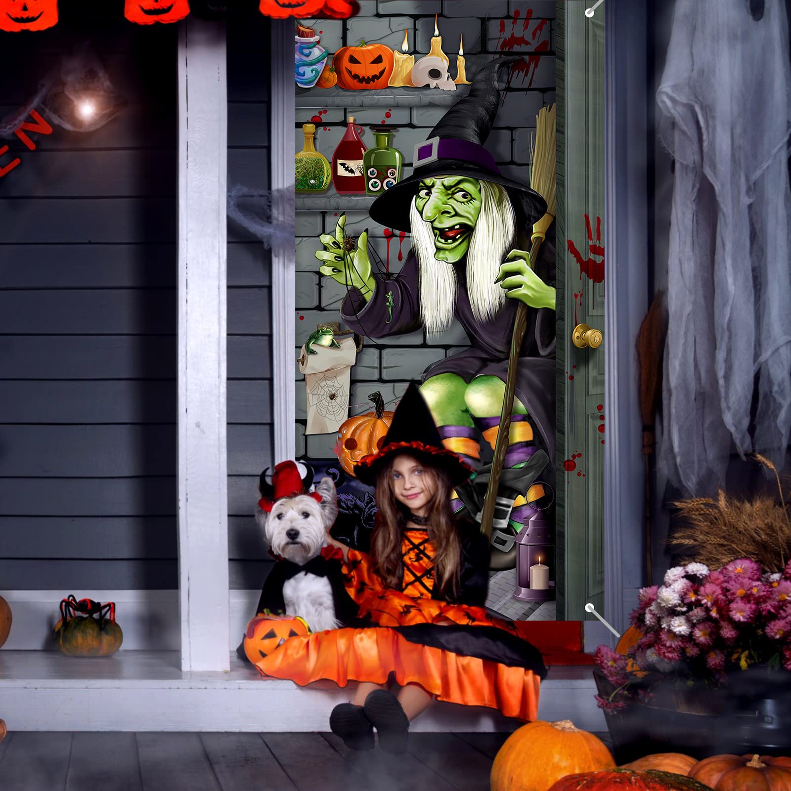 Halloween Witch Door Cover Large Witch Door Cover With Rope Halloween Door Decoration Witch Door Cover Photo Background For Hall