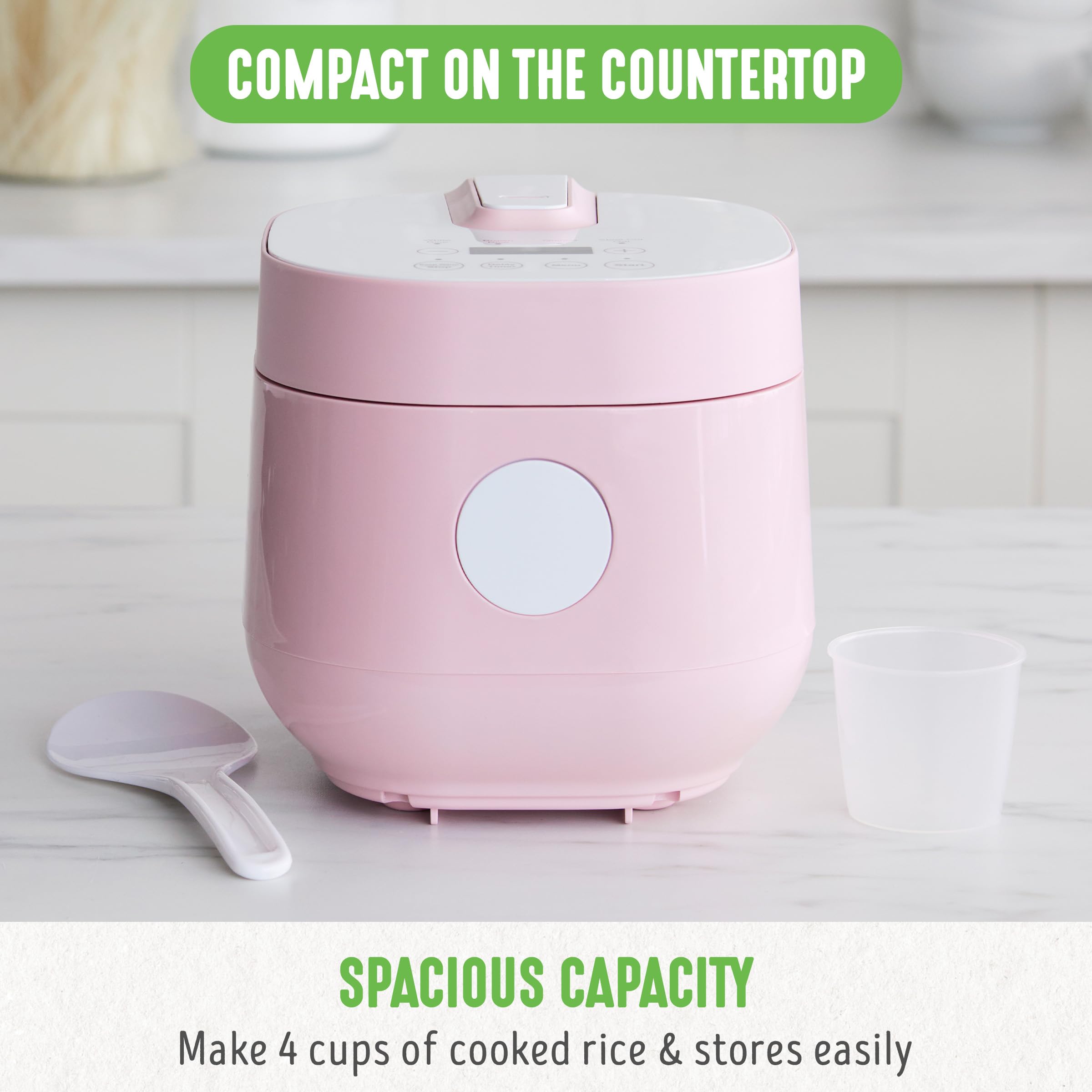 Greenlife 4-Cup Digital Rice Cooker, Pfas & Pfoa-Free Removable Ceramic Dishwasher Safe Pot, Healthy Cooking Oats Grains & More,