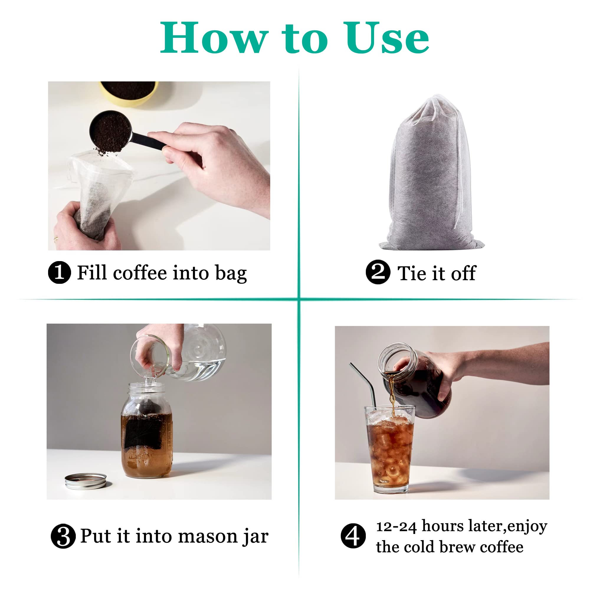 Yzurbu 200pcs Cold Brew Coffee Filter Bags  4?? x 6 ' ' No Mess Disposable Filter Bag with Drawstring for Coffee Grounds & Ice Tea