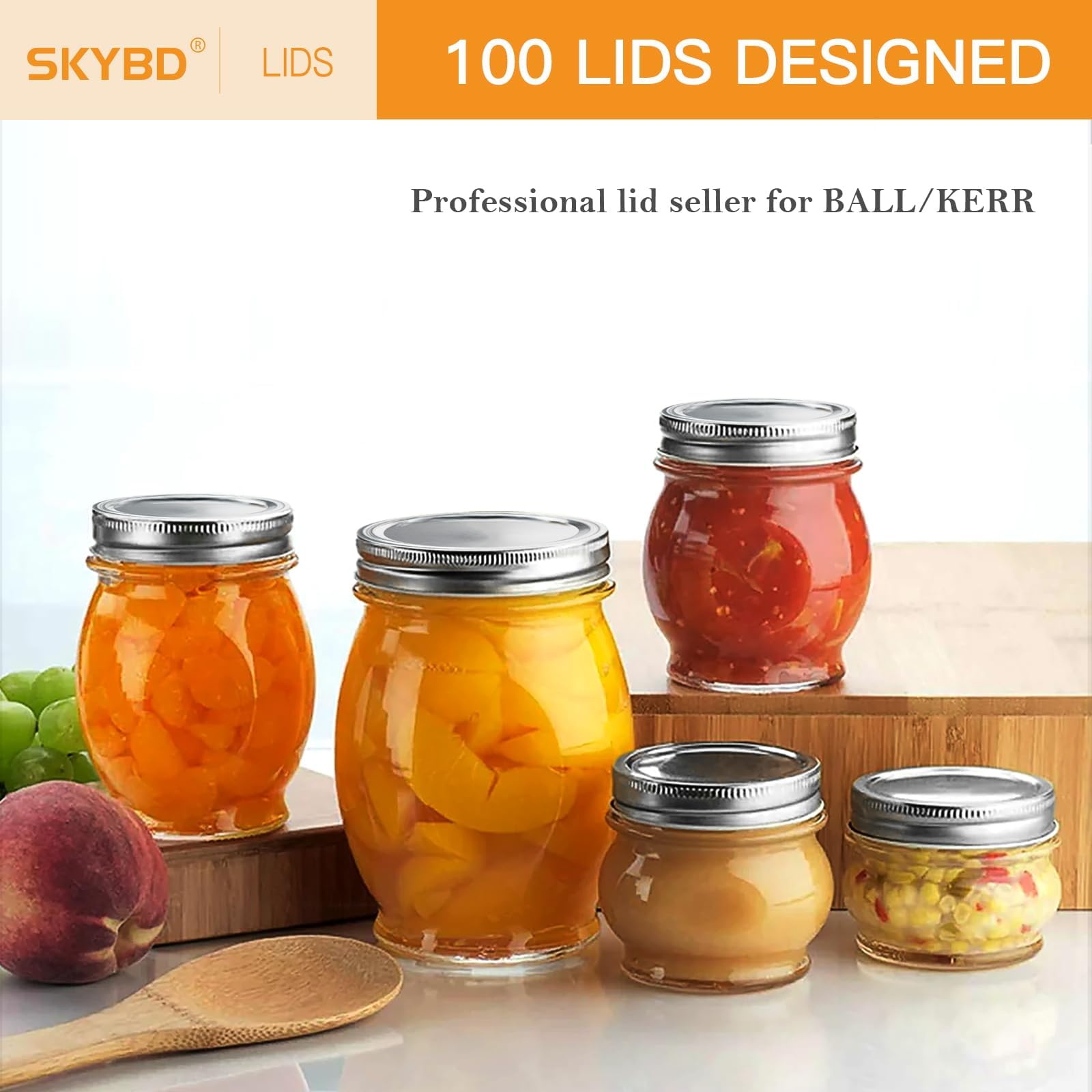 100-Count, Regular Mouth Canning Lids For Ball, Kerr Jars - Split-Type Metal Mason Jar Lids For Canning - Food Grade Material, 1
