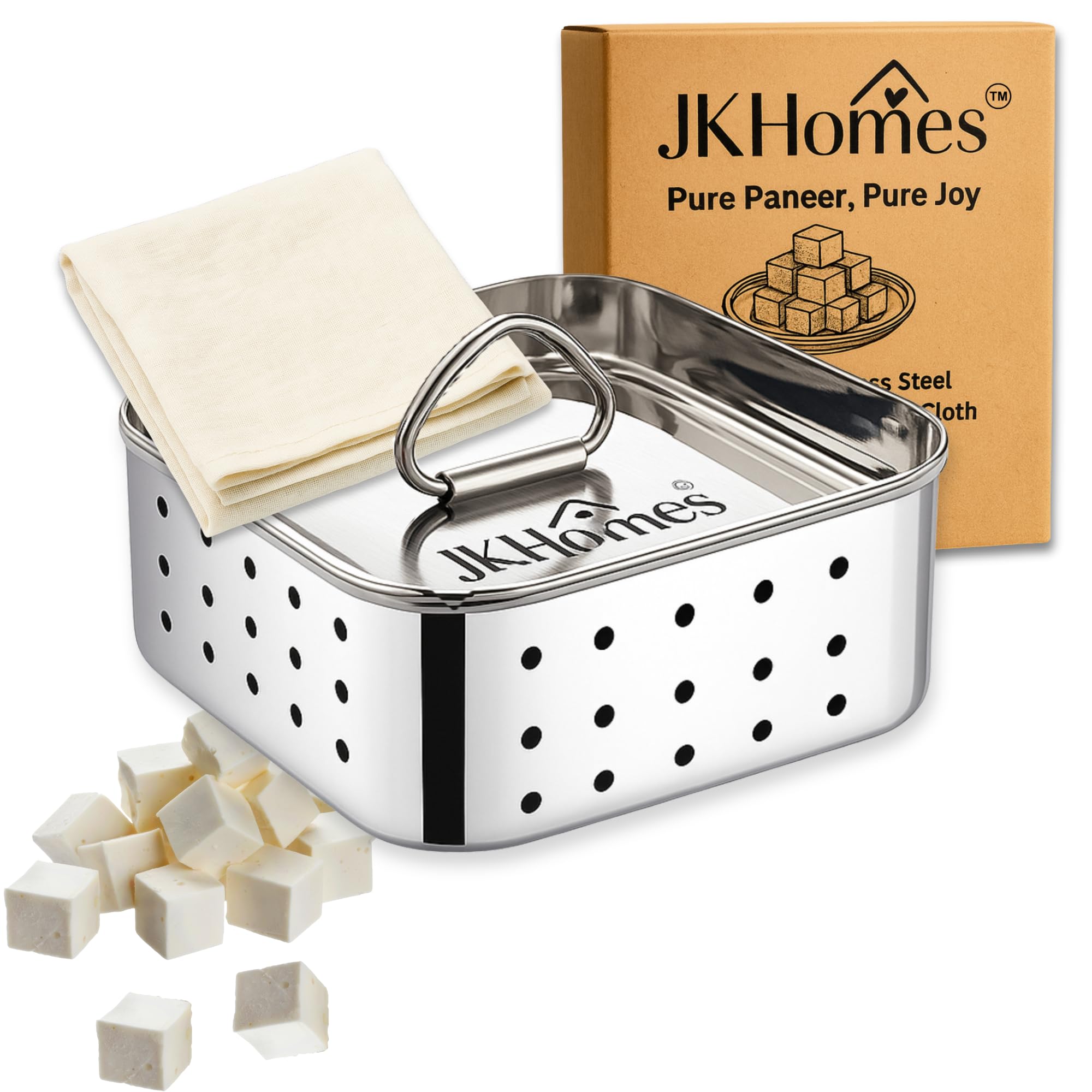 Jkhomes Paneer Maker Steel | Stainless Steel Paneer Maker Mould Press With Muslin Cloth | Paneer Press For Homemade Paneer & Tof