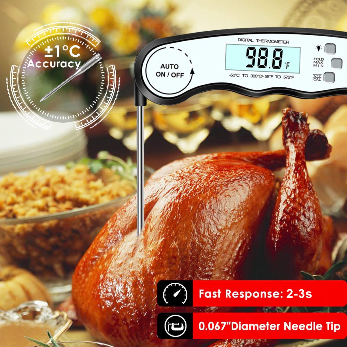 Gdealer Meat Thermometer Digital Instant Read Thermometer Ultra-Fast Cooking Food Thermometer With 4.6    Folding Probe Calibrat