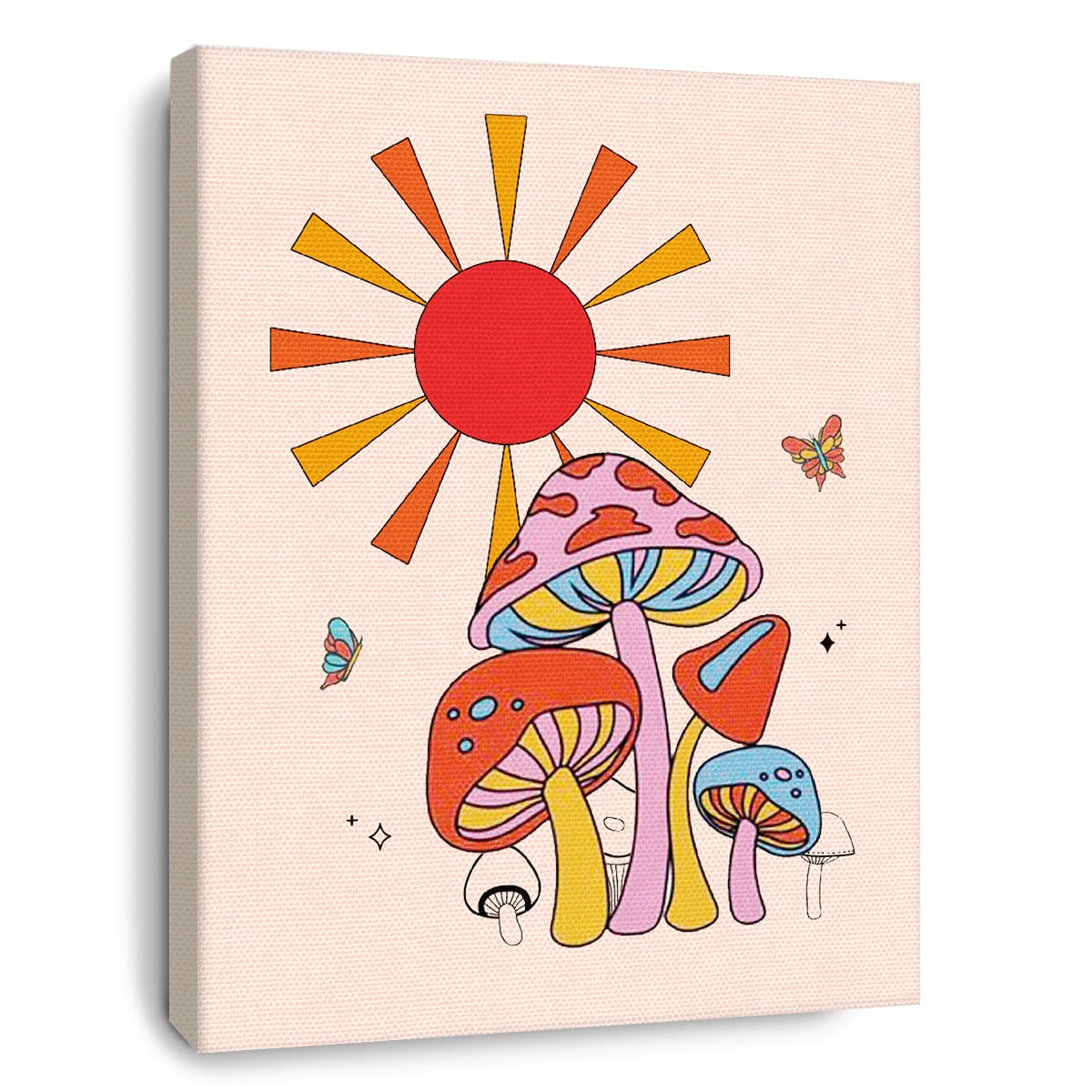 Otingqd Vintage Mushroom Sunshine Preppy Canvas Wall Art, Mushroom Poster Wall Art, Mushroom Painting Wall Decor For Teen Colleg