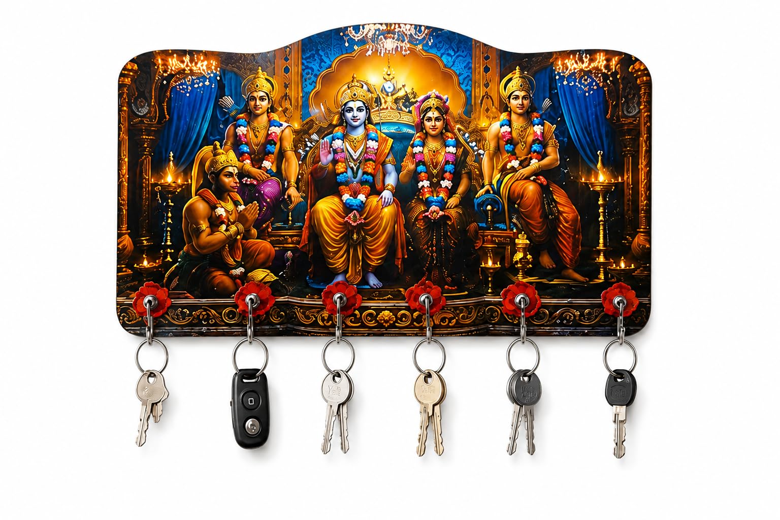 Aaryon Collection Shree Ram Darbar Wooden Key Holder With 6 Hooks
