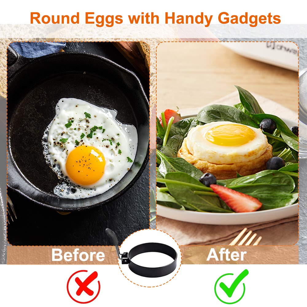 Cotey Large 3.5'' Nonstick Egg Rings Set Of 4, Round Crumpet Ring Mold Shaper For English Muffins Pancake Cooking Griddle - Port