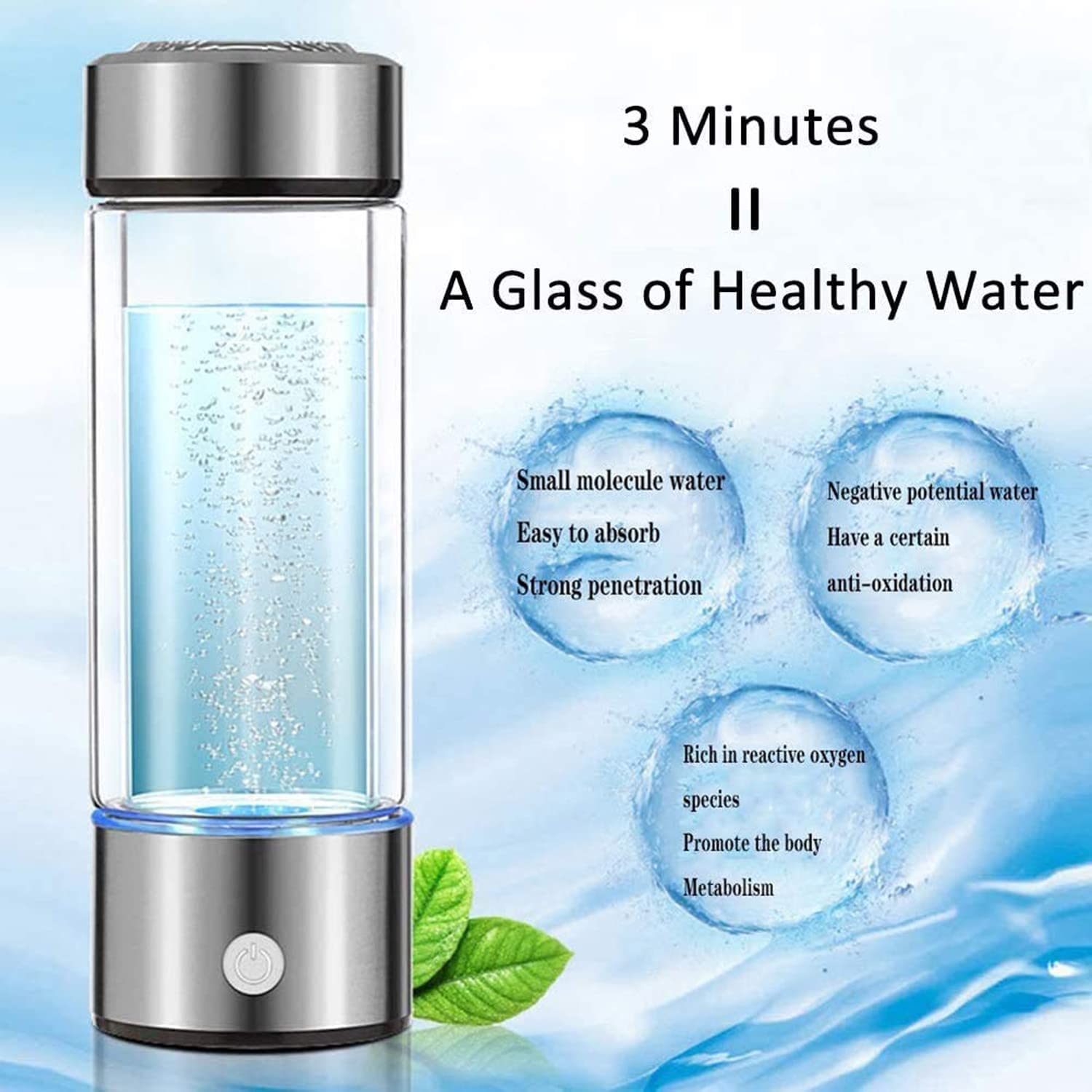 Hydrogen Water Bottle  Portable Hydrogen Water Ionizer Machine  Hydrogen Water Generator  Hydrogen Rich Water Glass Health Cup for Home Travel