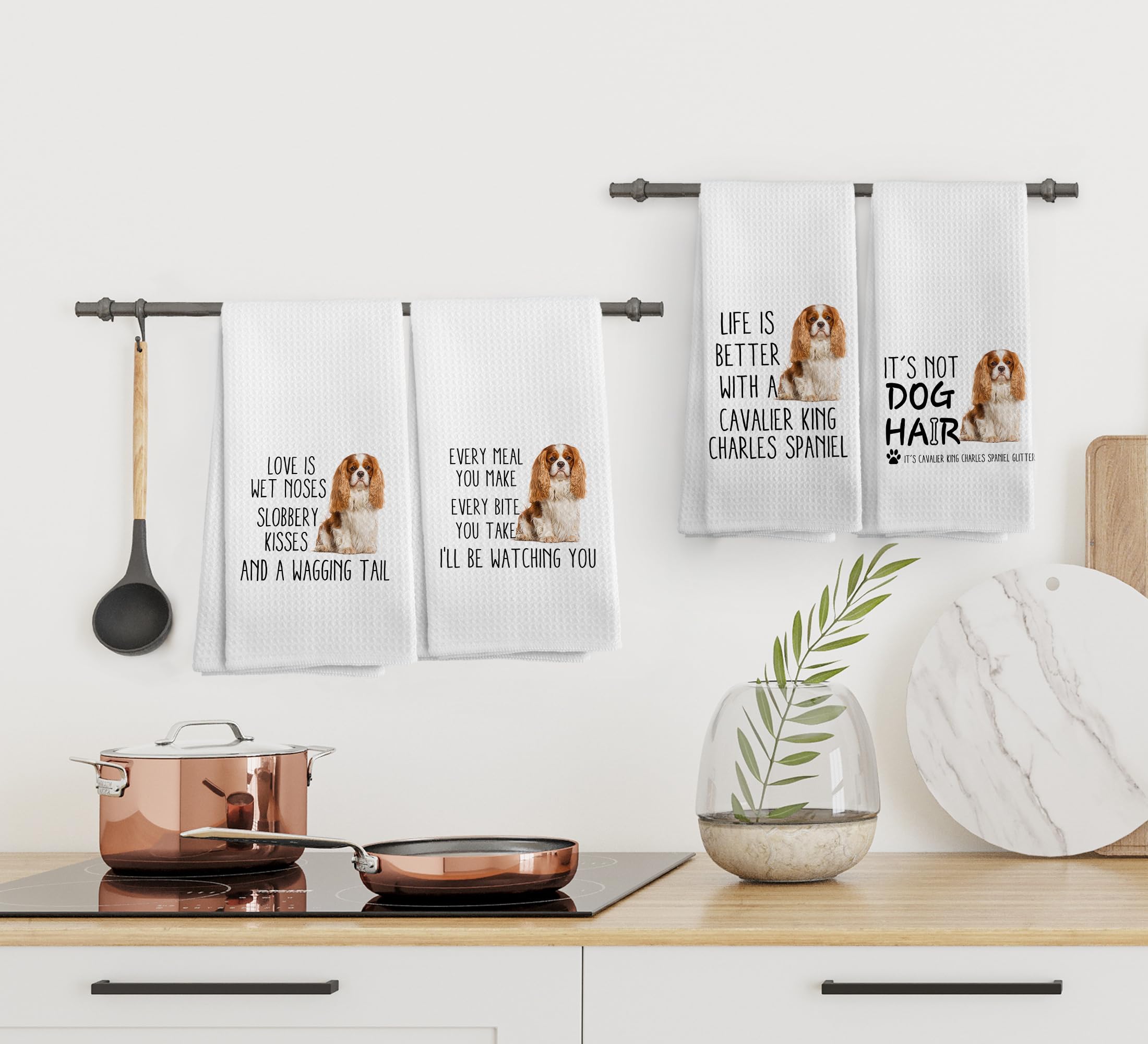 NOQL Cavalier King Charles Spaniel Dog Kitchen Towels and Dishcloths Set of 4, Cavalier King Charles Spaniel Gifts for Women, Do