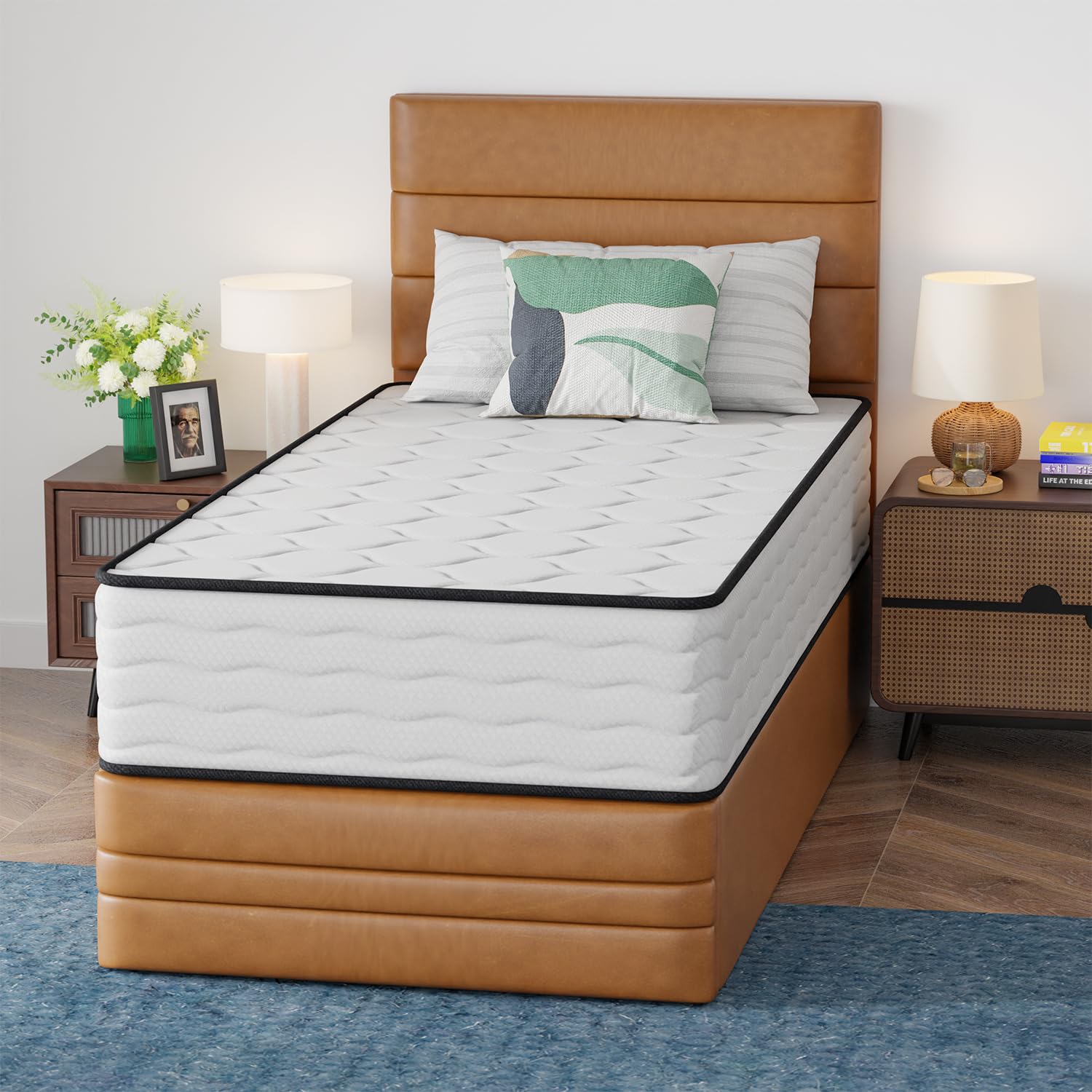 Paylesshere 12 Inch Innerspring Mattress In A Box With Bamboo Charcoal Gel Memory Foam Fiberglass Free Certipur-Us Certified Med