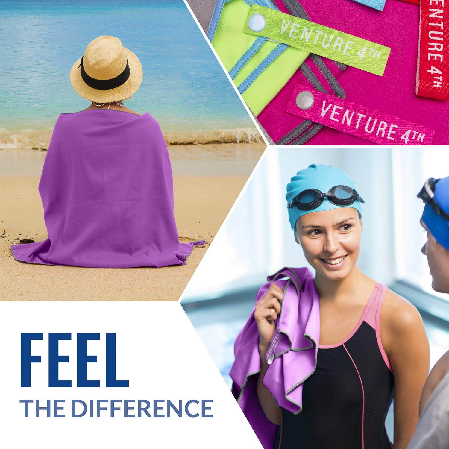 VENTURE 4TH Microfiber Travel Towel - Sports Towel: Quick Dry Towels for Gym  Beach  Camping  Backpacking  Swimming - 6 Foot Long (Purple-Gray XL)
