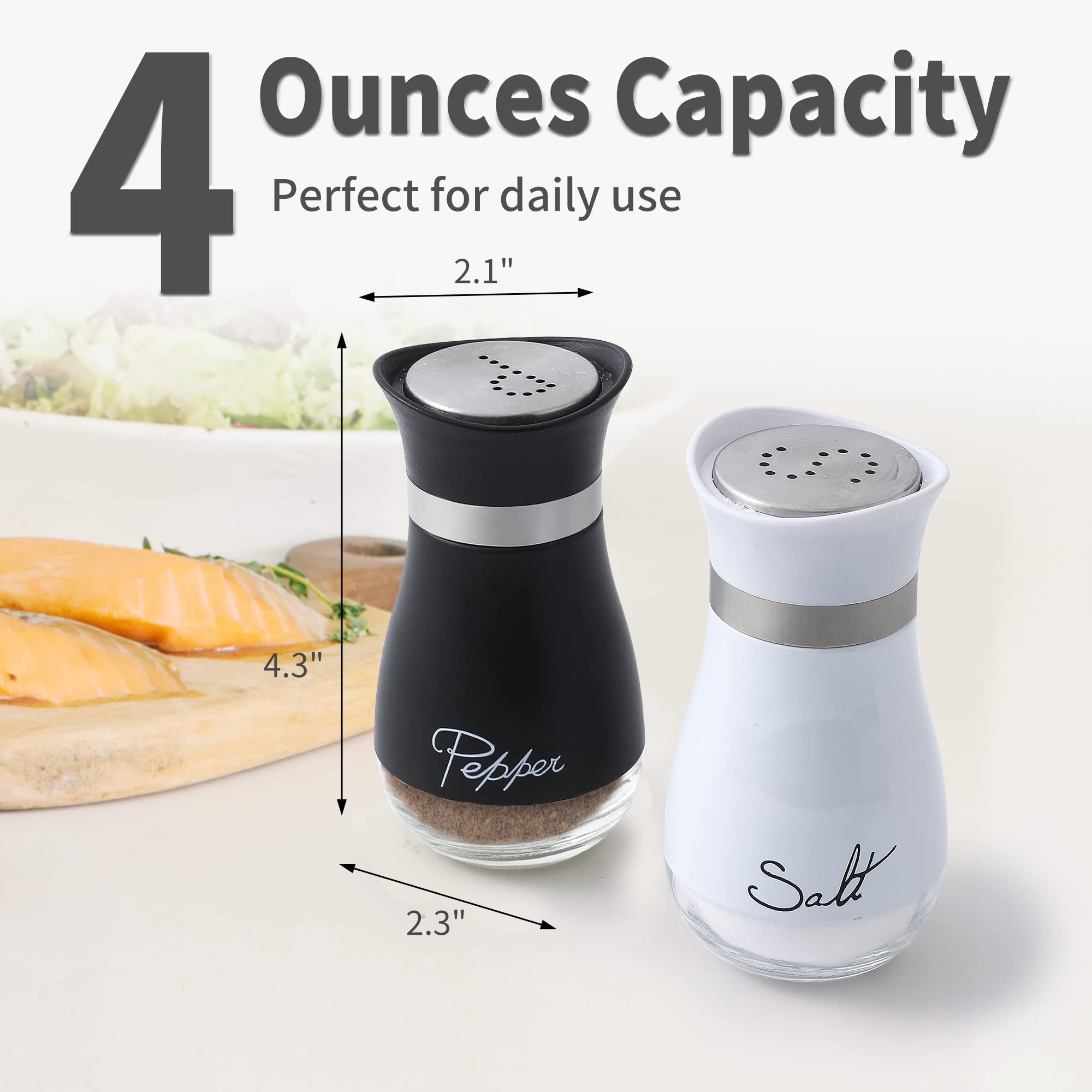 Lonffery Salt and Pepper Shakers Set - Salt Containers for Gifts, Kitchen Decor, Home, RV, Camp, BBQ, 4 oz Farmhouse Spice Dispe