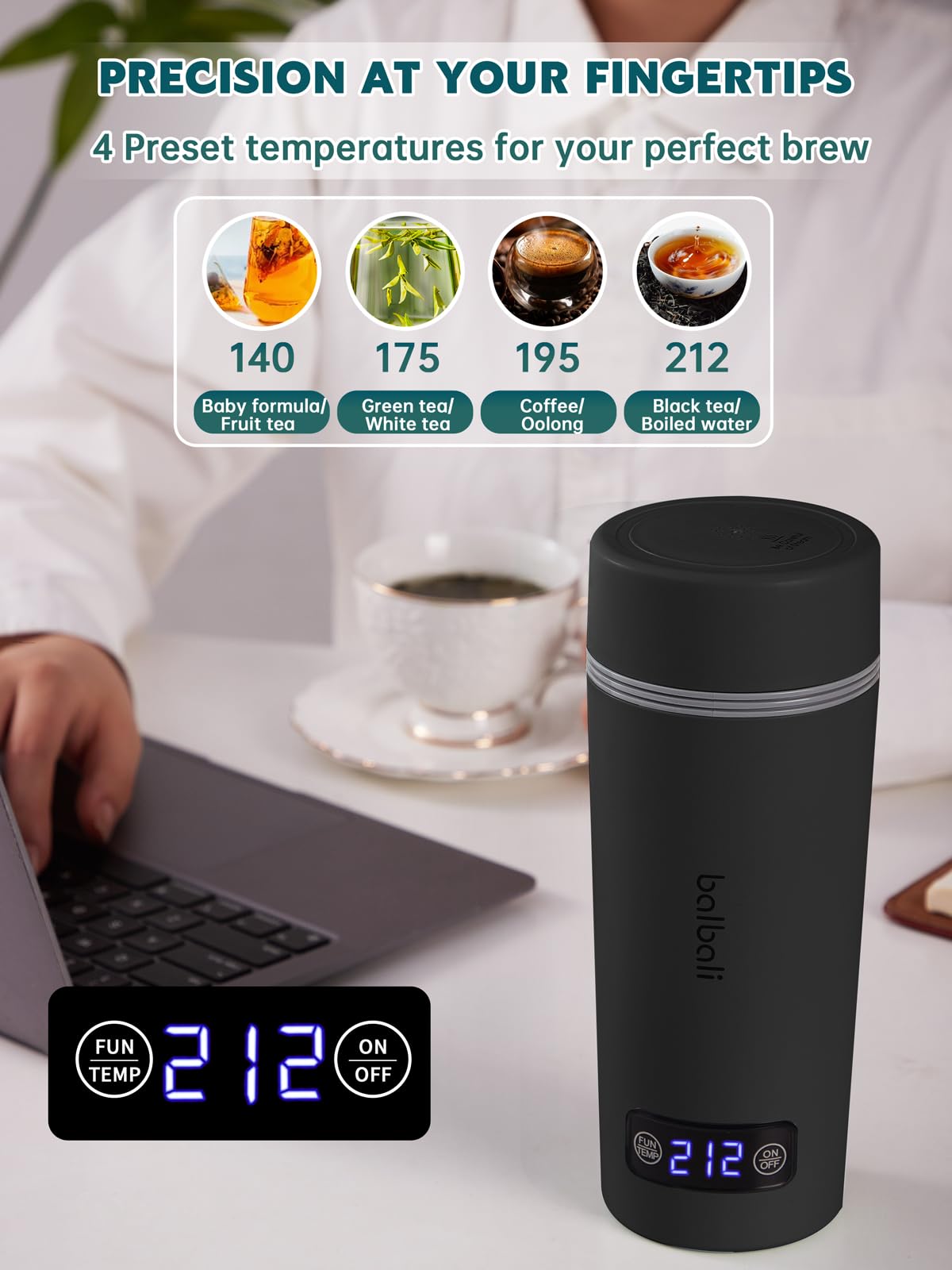 Balbali Dual Voltage Travel Kettle 100-250V - 12Oz Portable Water Boiler/Warmer/Heater For Boiling Water - 4 Preset Temperature