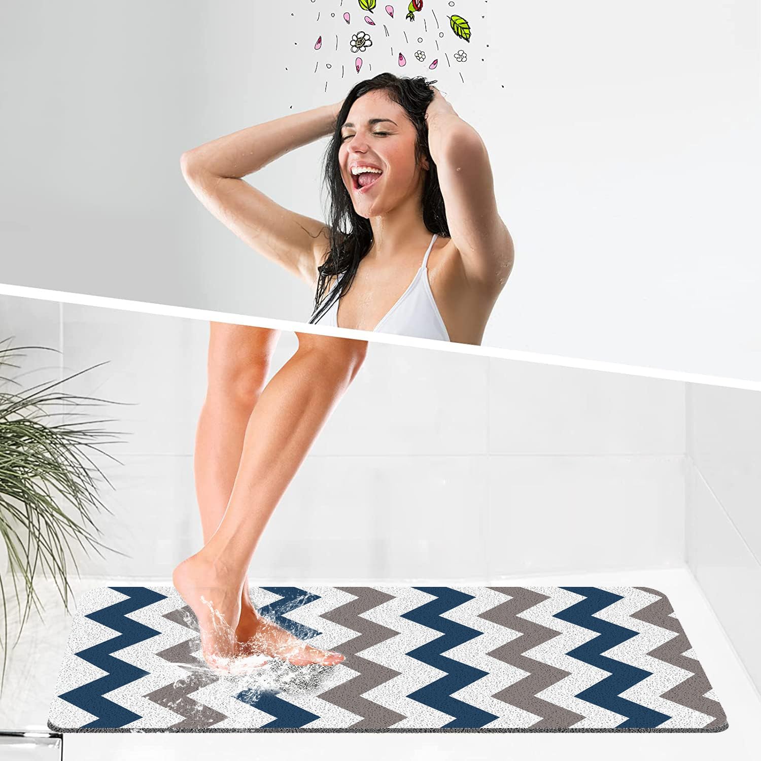 Shower Mat Non Slip Bathtub Mat Without Suction Cups, 15.7  36 Inch, With Drainage Holes, Pvc Loofah Massage Bathmat For Shower,