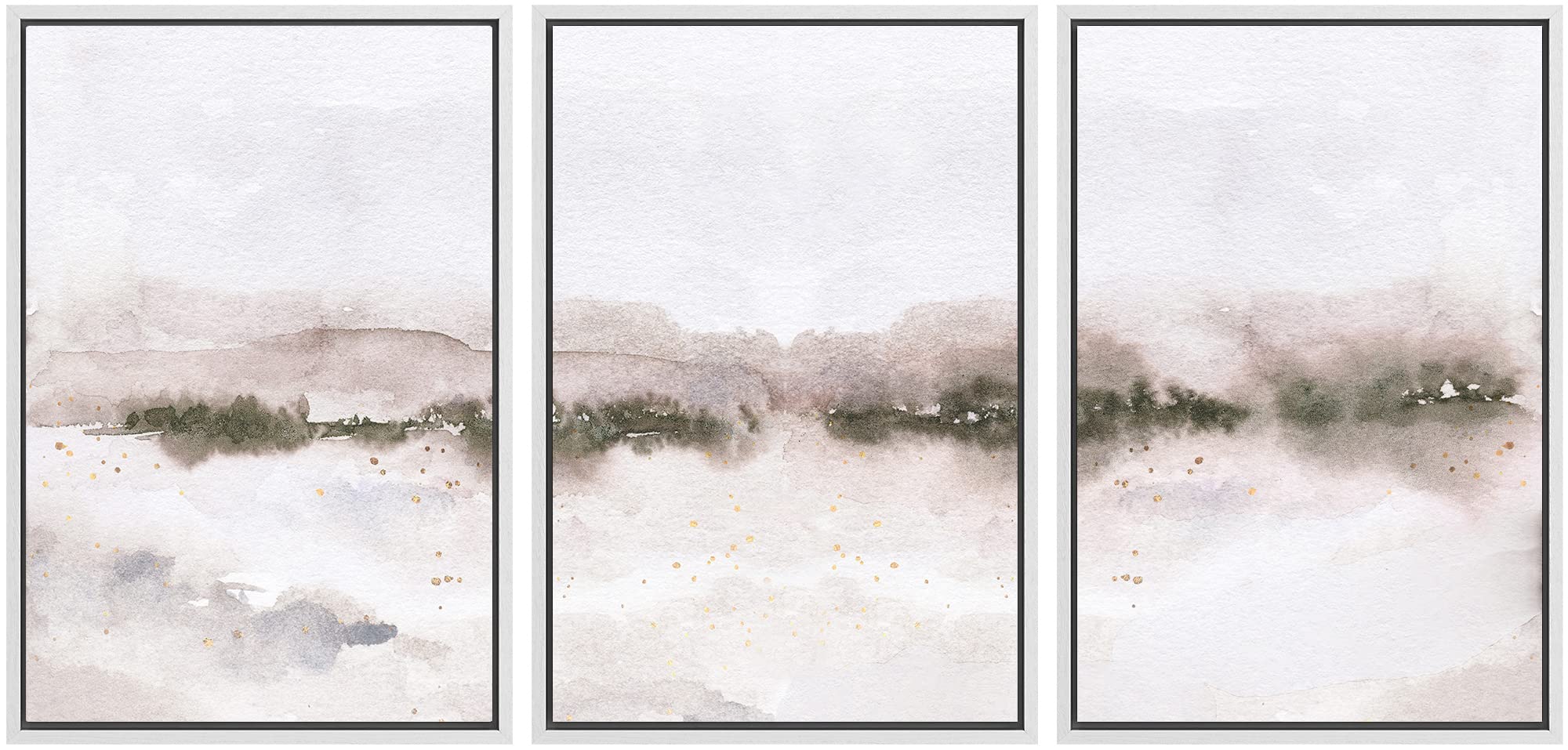 Signwin Framed Canvas Print Wall Art Set Pastel Explosion Misty Mountain Forest Nature Wilderness Illustrations Modern Art Rusti