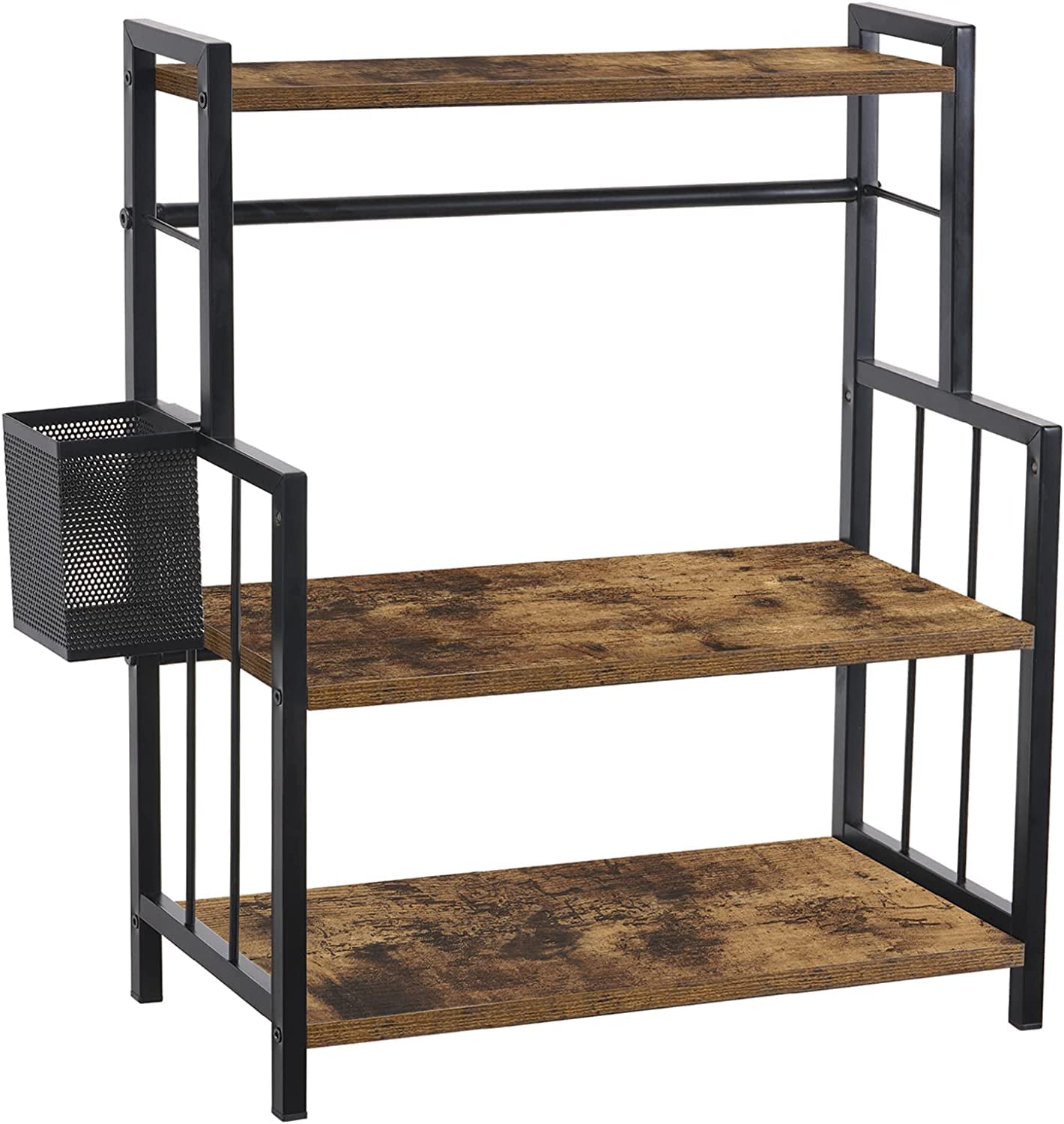 Indian Decor 45360 Spice Rack Organizer Storage Shelf 3 Tier, Kitchen Counter Standing Wood Seasonings Rack With A Wire Basket, 