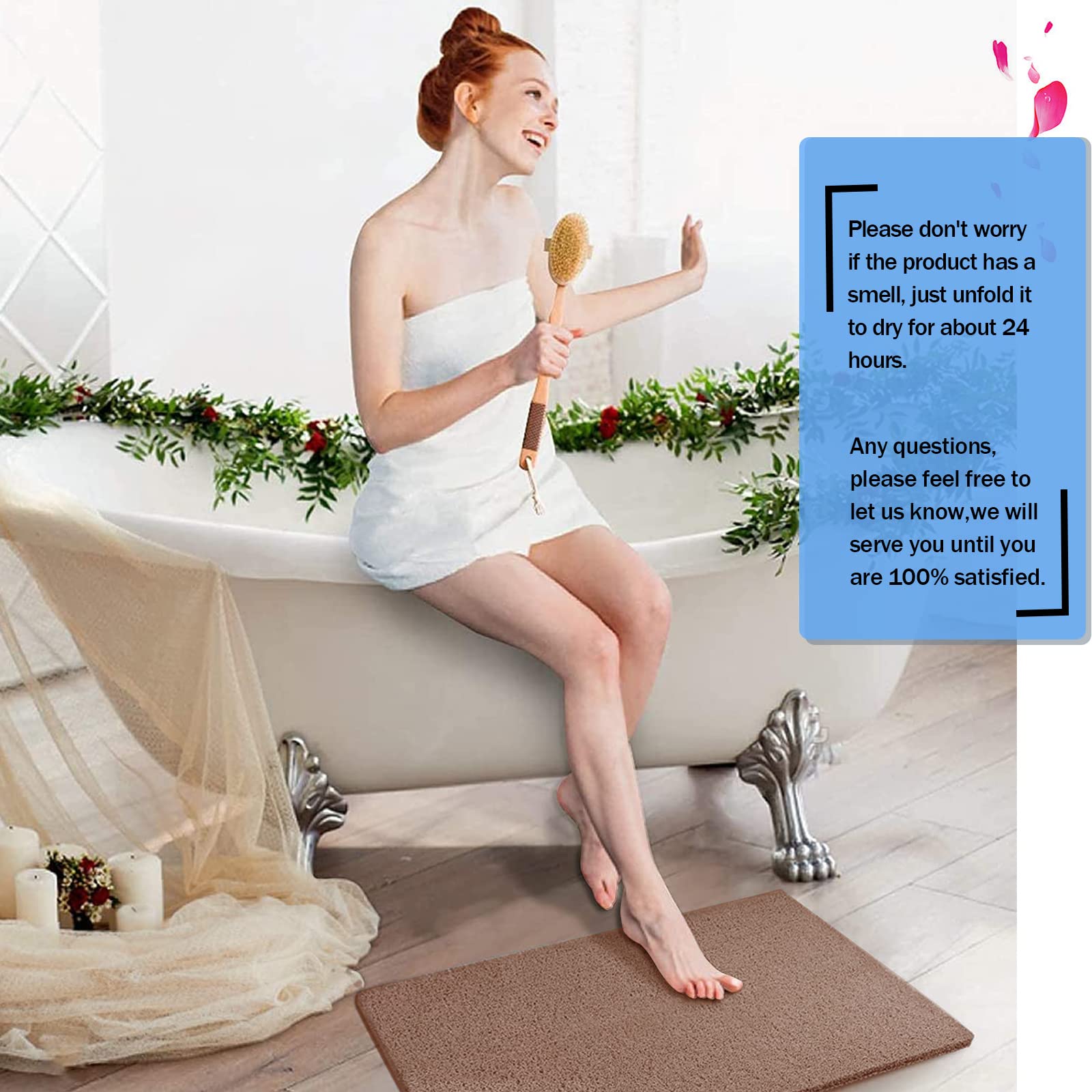 Shower Mats Non Slip, 23.6  34.6 Inch, Bath Mat For Shower, Loofah Mats For Shower And Bathroom, Quick Drying, Brown