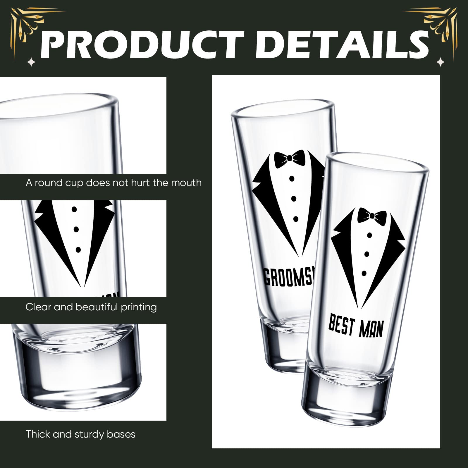 Rtteri 6 Pcs Wedding Shot Glasses Set 1 Best Man 5 Groomsmen Shot Glasses Wedding Party Favors Shot Glasses Bachelor Party Favor