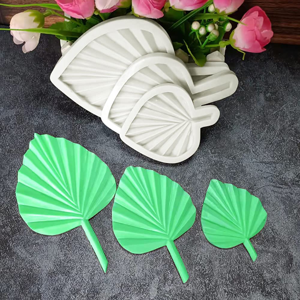 Fan Leaf Silicone Molds, 3 Pcs Flower Leaf Shape Fondant Cake Mold For Candy Chocolate Dessert Cake Decoration Cupcake Topper So