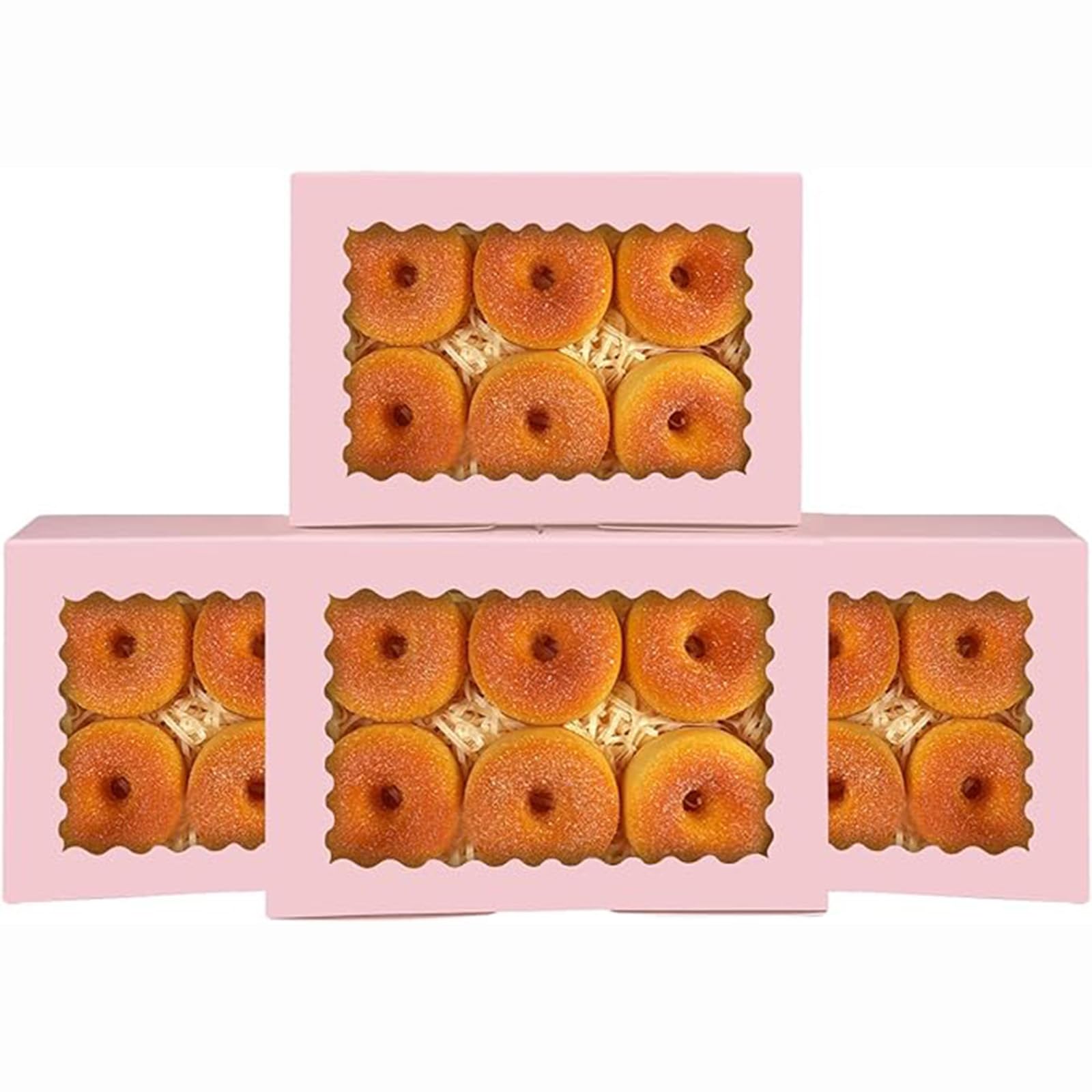 qiqee 50Pcs Pink Cookie Box with Window 9x6x2.5 inch Pastry Macaron Bakery Box For Packaging