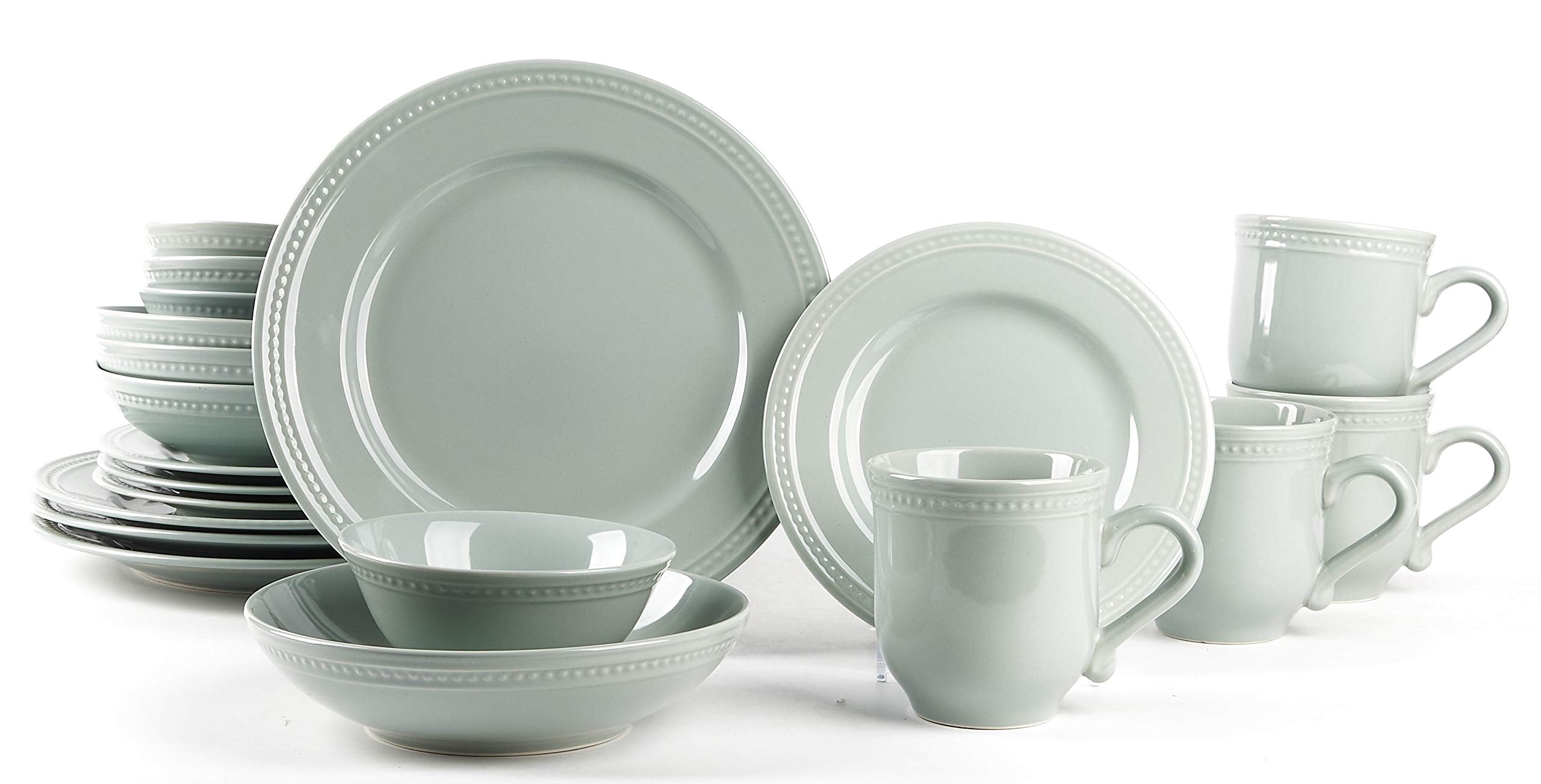 HomeVss, Pearl Dots Stoneware Dinnerware Set (20pc Set, Teal)