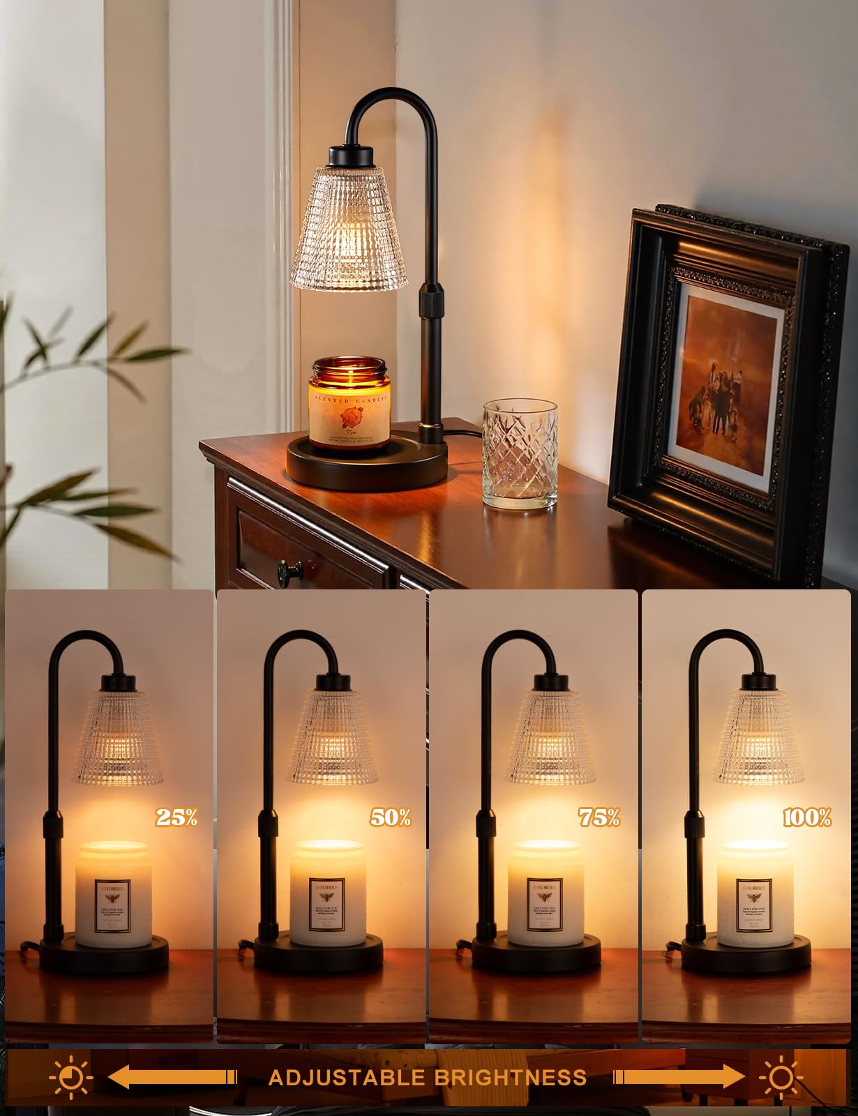 Innqoo Candle Warmer Lamp with Timer, Dimmable, Adjustable Height, Metal, A-black, Regular Size (4.7 in), Model L9M12