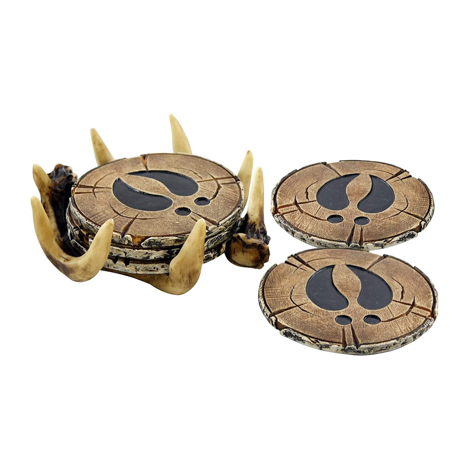 Pine Ridge Deer Antler Drink Coaster Set Of 4 Old West Decor - Home Table Beverage Coaster With Holder - Drink Glass Holder With